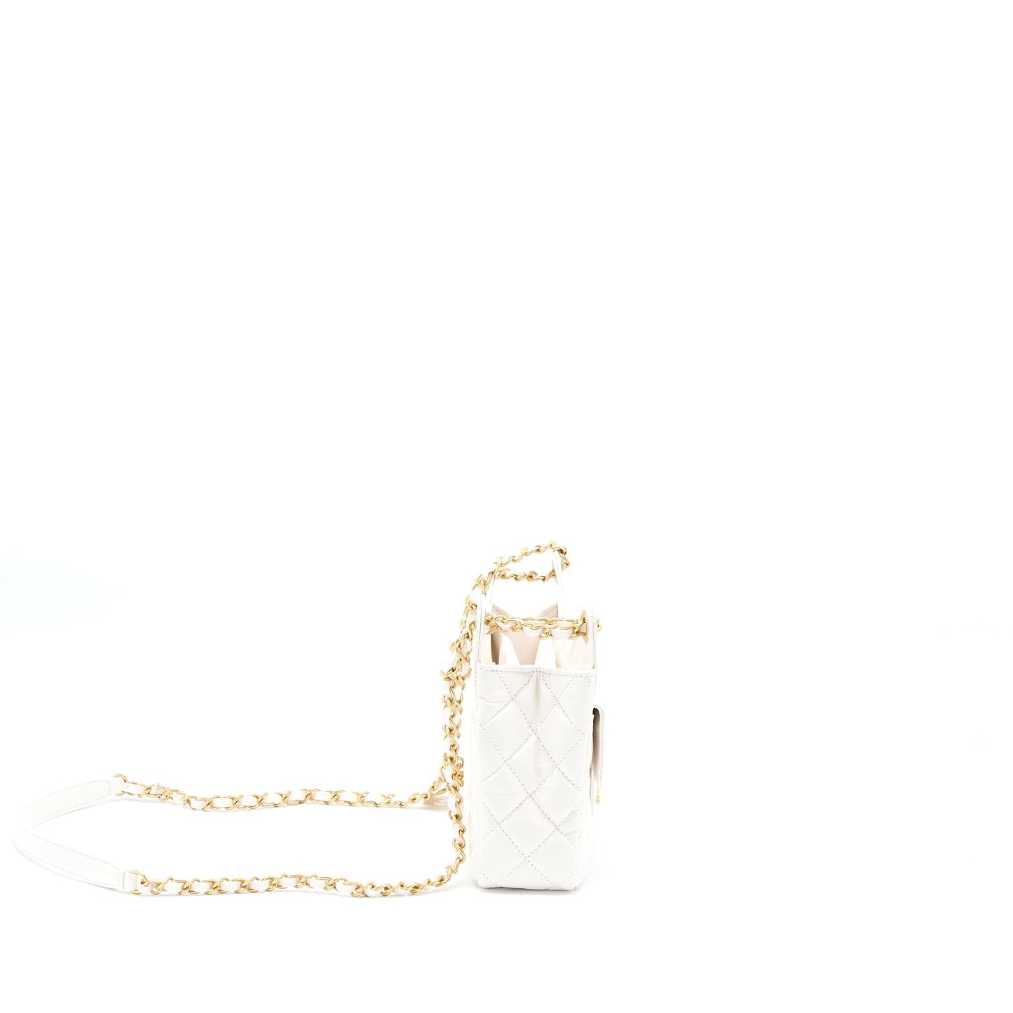 Chanel 23C Hobo Shiny Calfskin Brushed GHW White Small Shoulder Bag