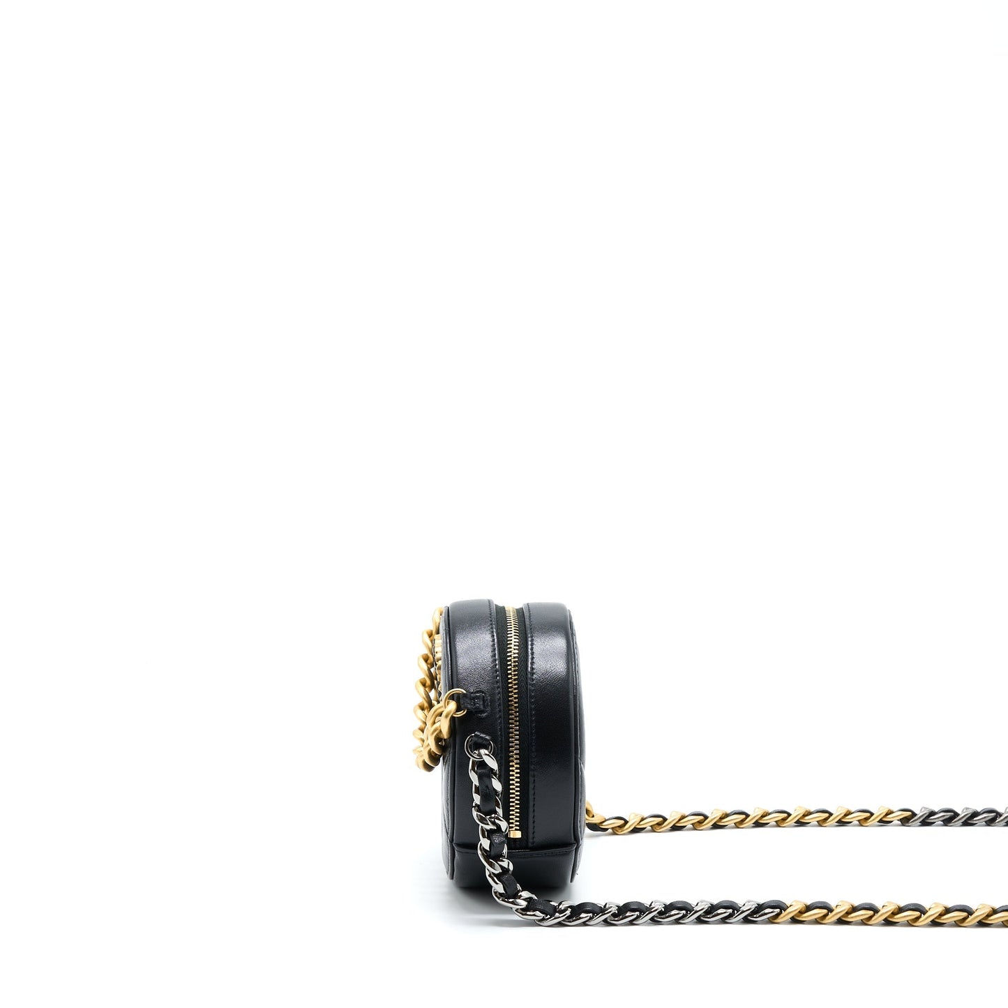 Chanel 19 Round Lambskin Hardware Gold Silver Clutch Bag