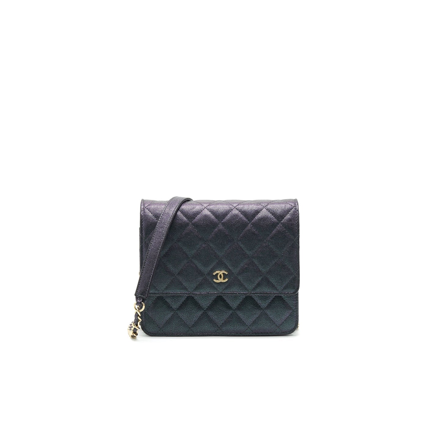 Chanel Classic Square on Caviar Iridescent Purple Wallet Case