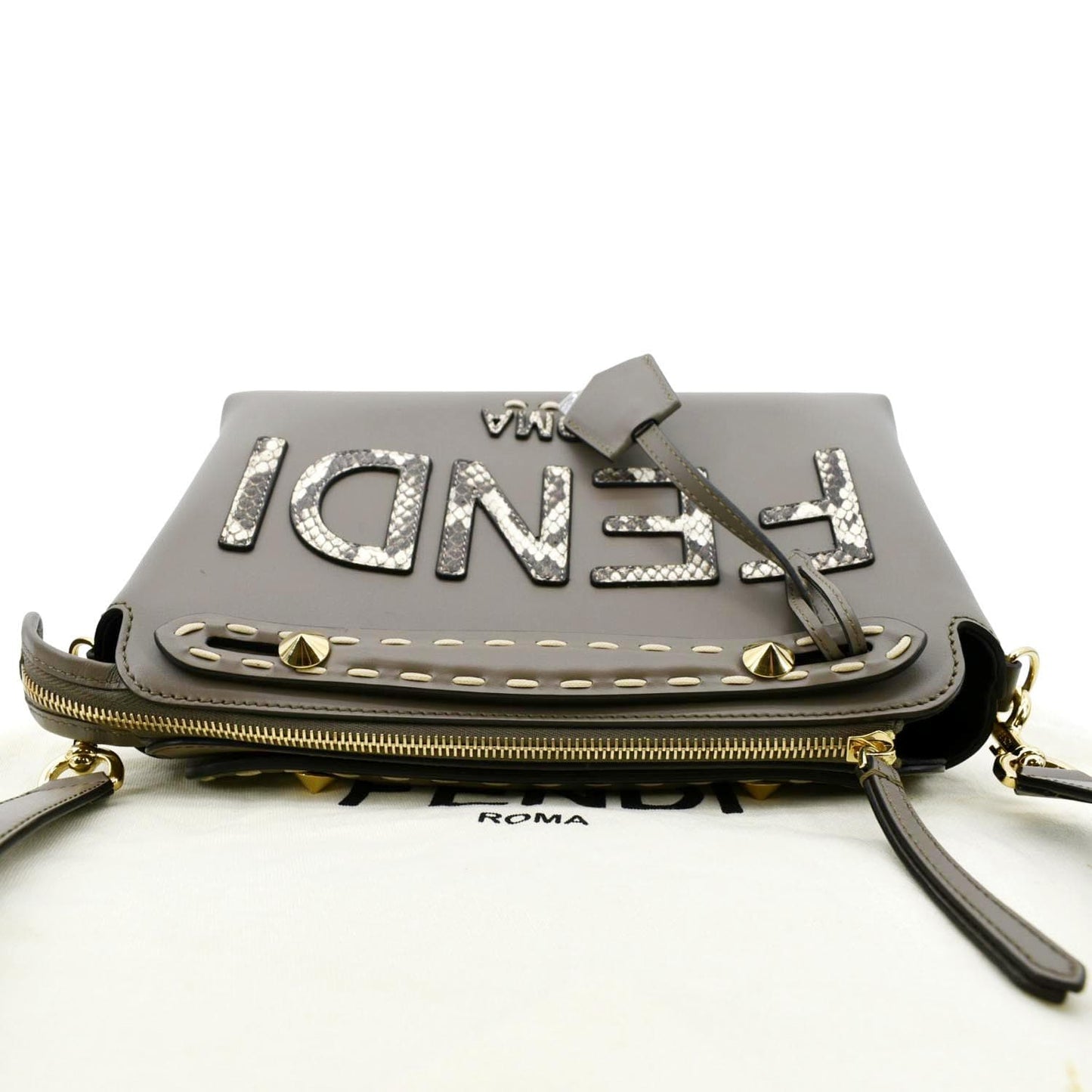 Fendi By The Way Roma Printed Elaphe Boston Bag Leather Python Gray Travel Bag