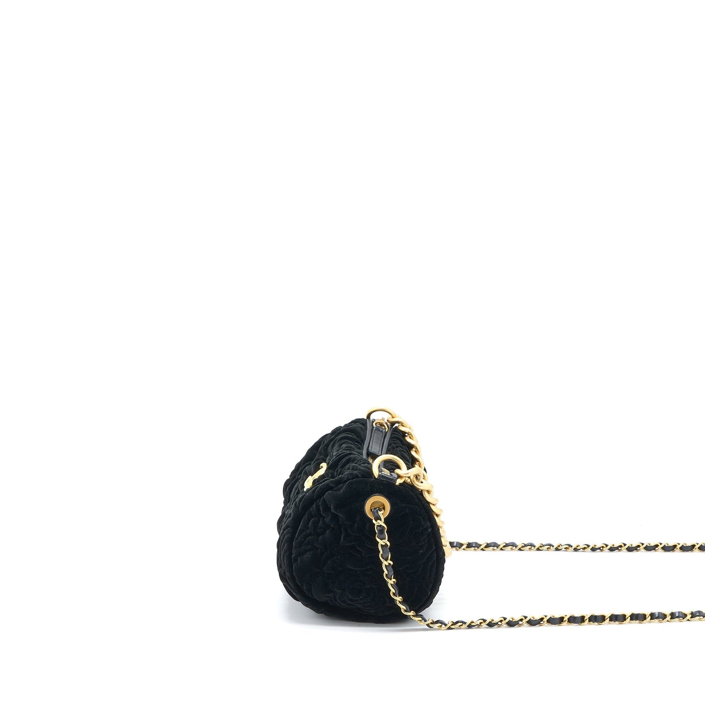 Chanel Boston Camellia Velvet GHW Microchip Black Travel Bag