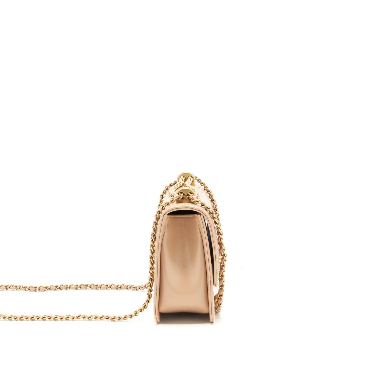 Chanel 21A Crush Flap Calfskin GHW Gold Beige Shoulder Bag