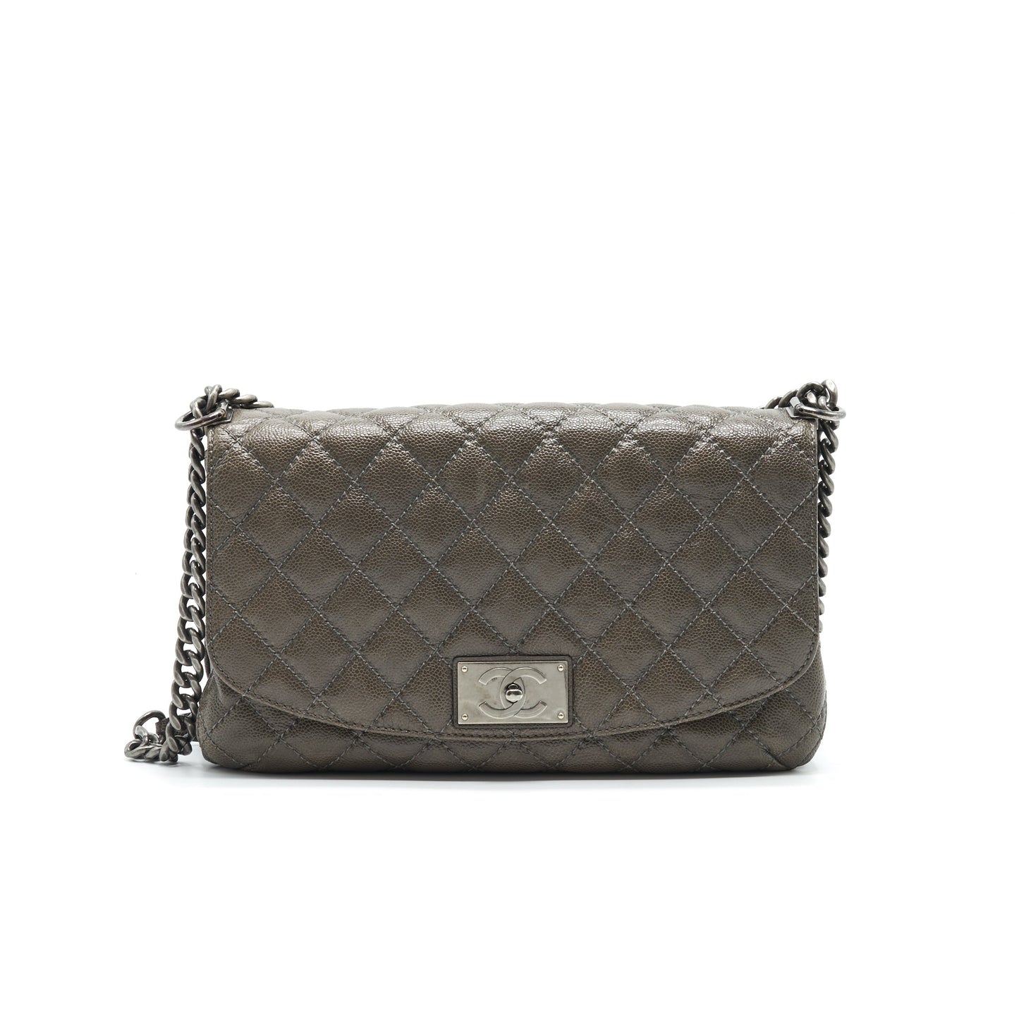 Chanel Seasonal Jumbo Caviar Flap Ruthenium Hardware Grey Shoulder Bag