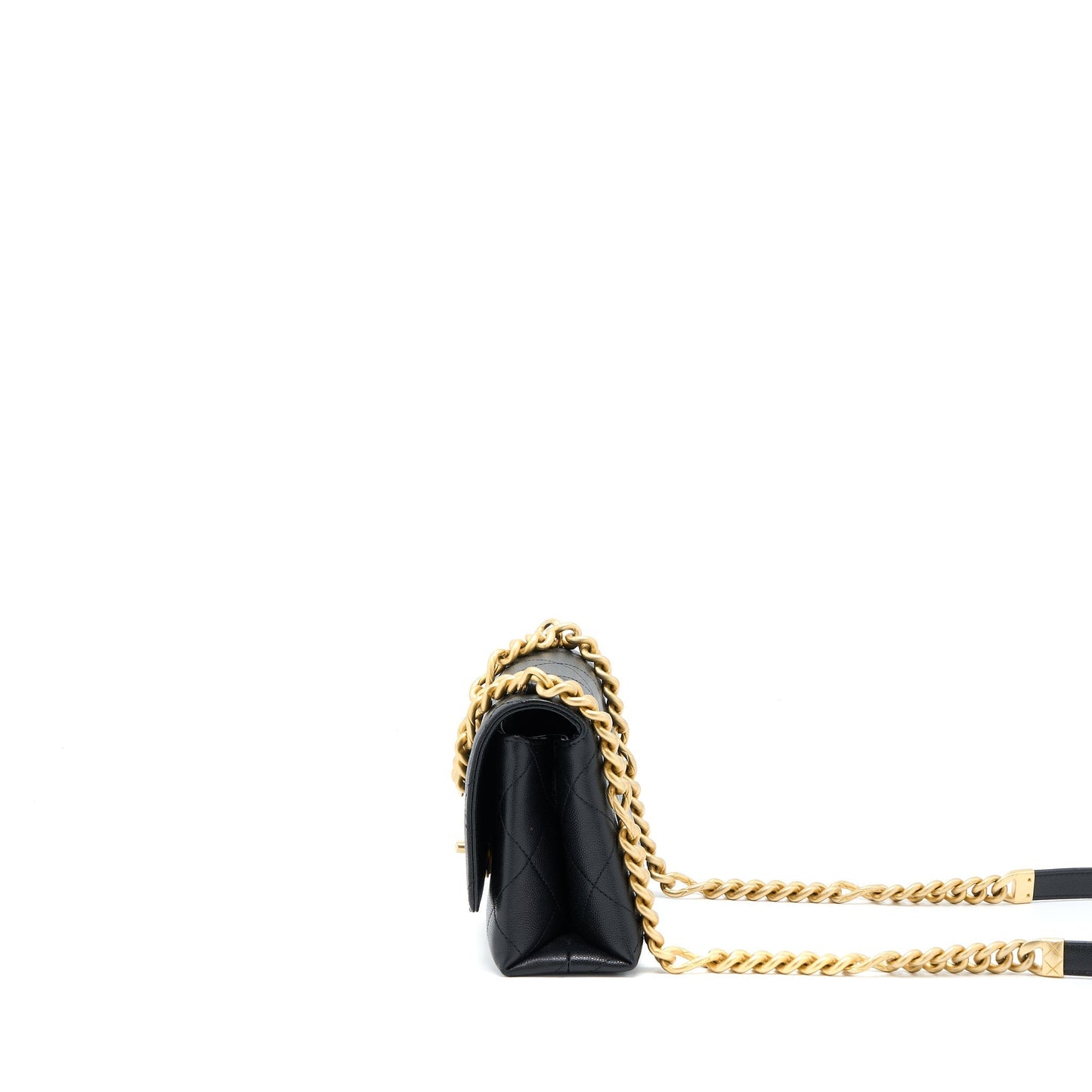 Chanel Detail Flap Grained Calfskin GHW Microchip Black Shoulder Bag