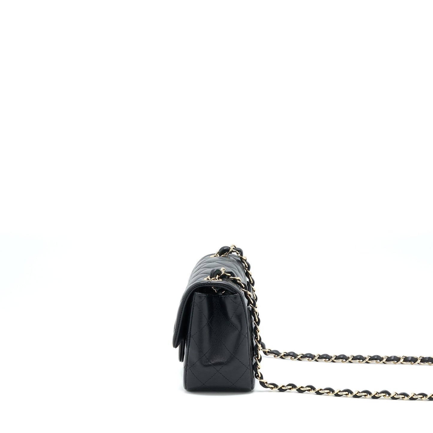 Chanel Classic Square Flap Lambskin LGHW Microchip Black Shoulder Bag
