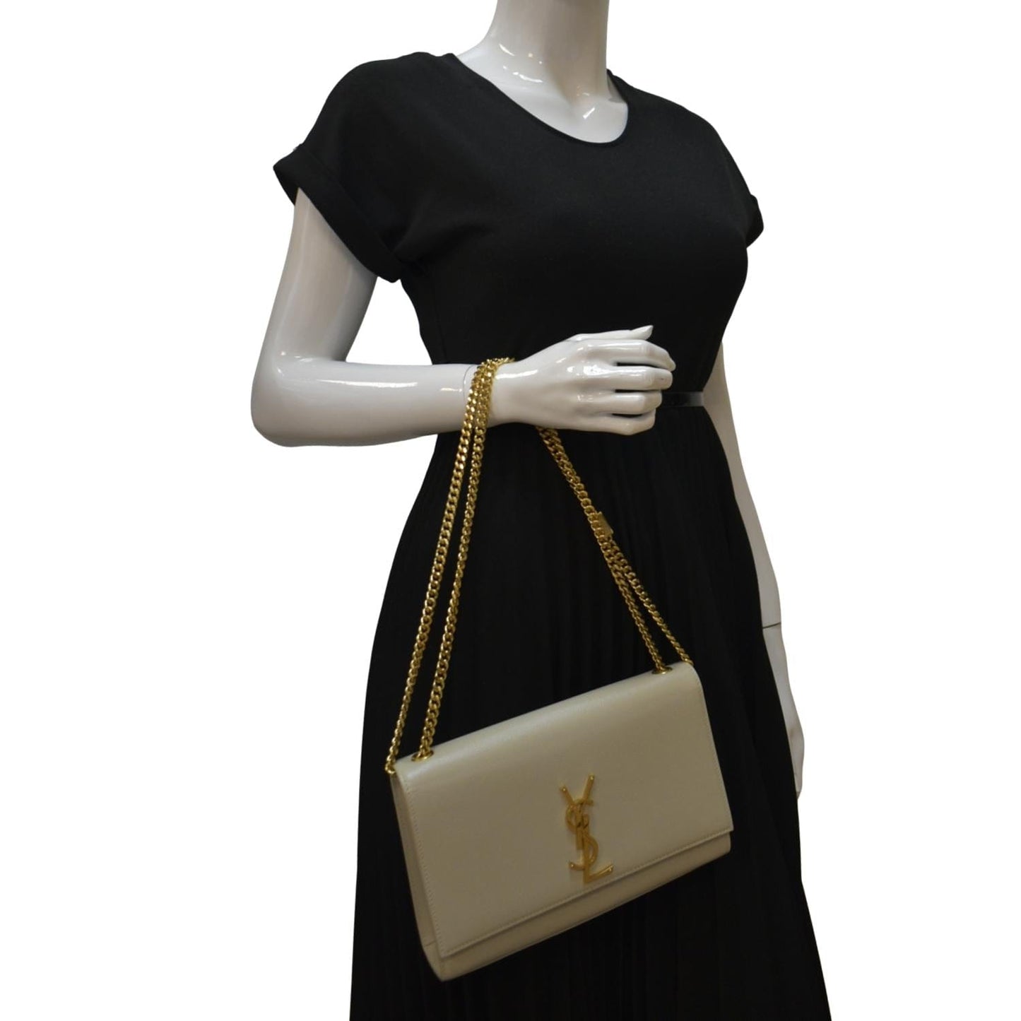 YSL Saint Laurent Saint Kate Clutch Crossbody Bag Leather White