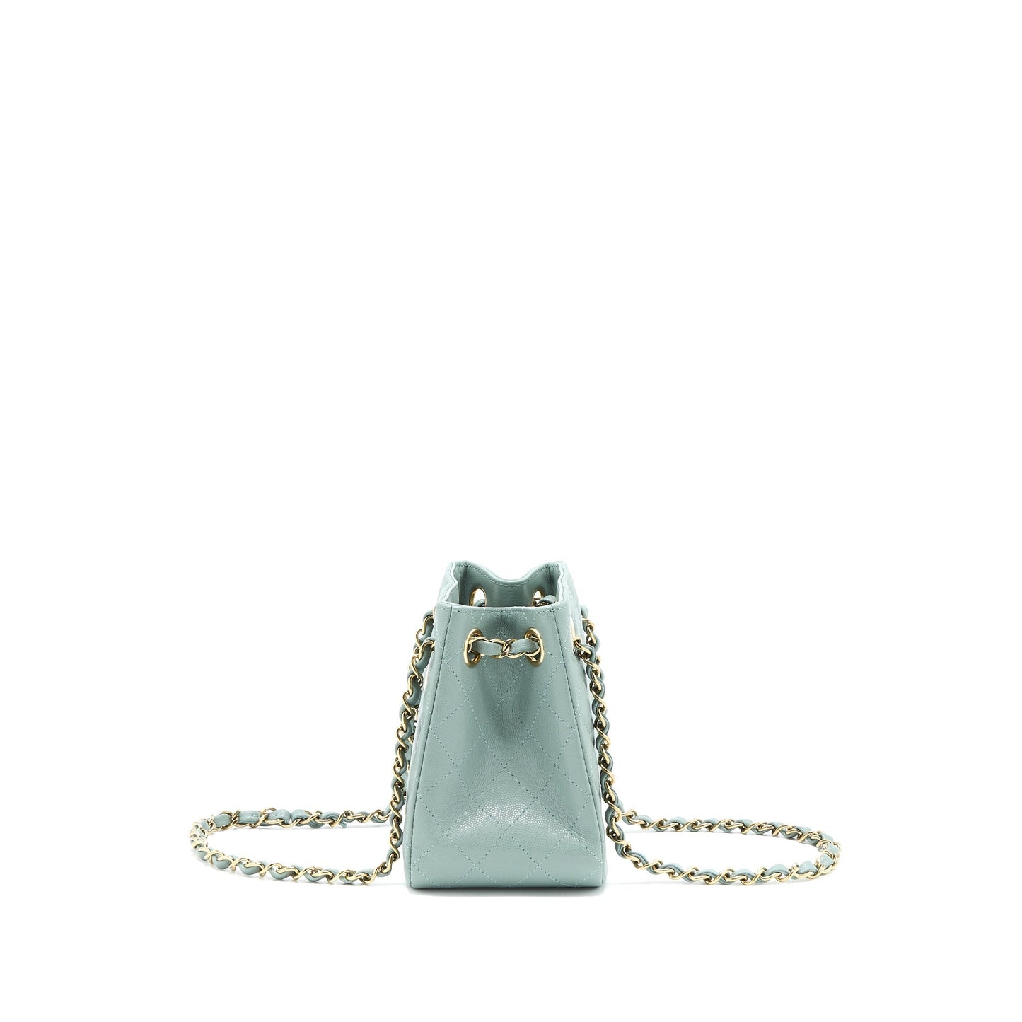 Chanel 23C Bucket Caviar Light LGHW Microchip Blue Grey Bucket Bag