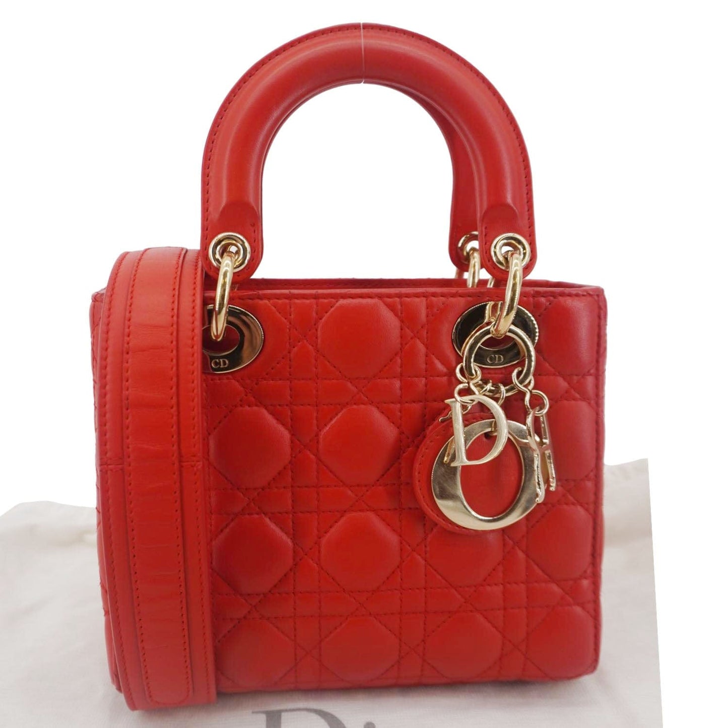 Dior Lady Cannage Lambskin Crossbody Bag Leather Red