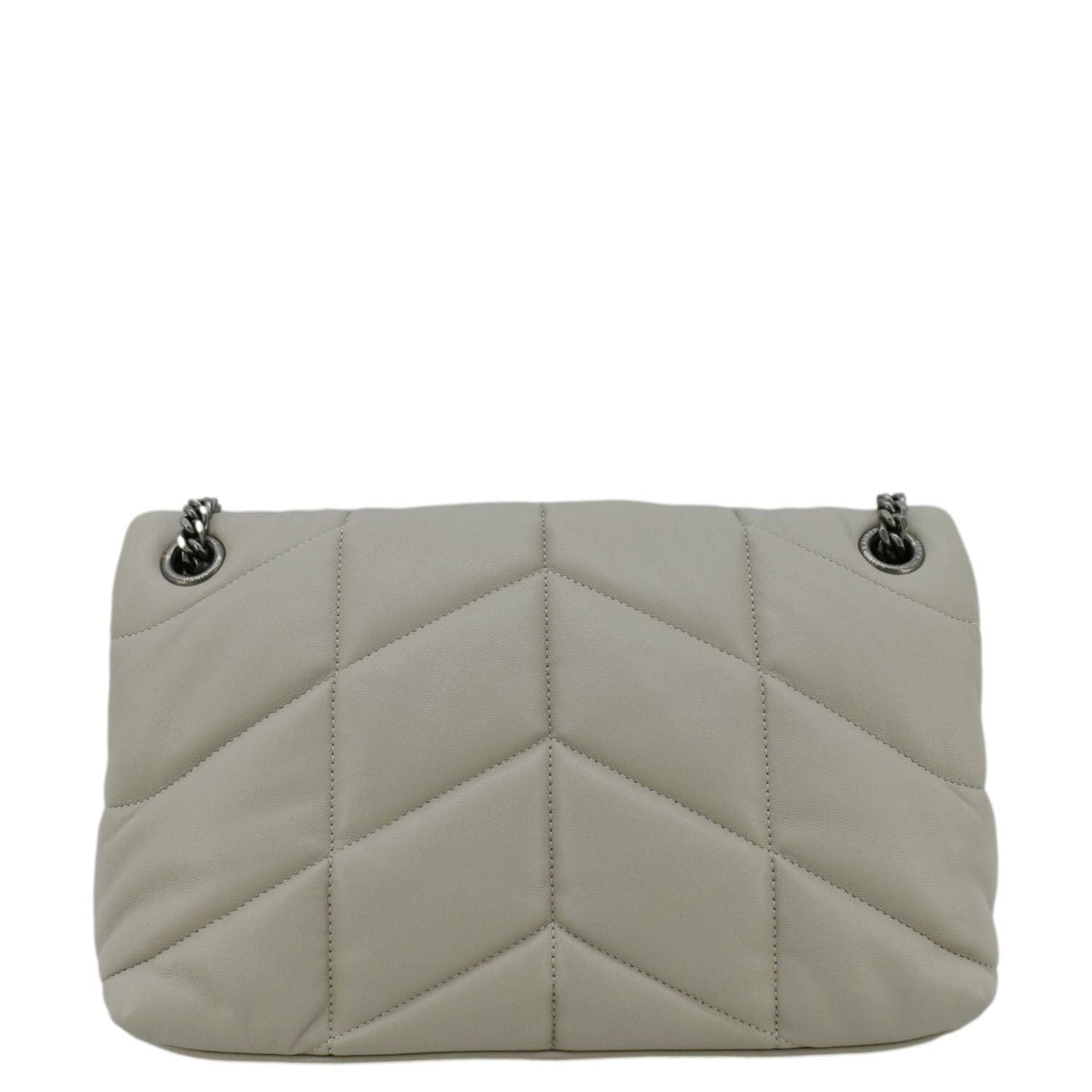 YSL Saint Laurent Loulou Puffer Shoulder Bag Light Grey Leather Quilted Gray