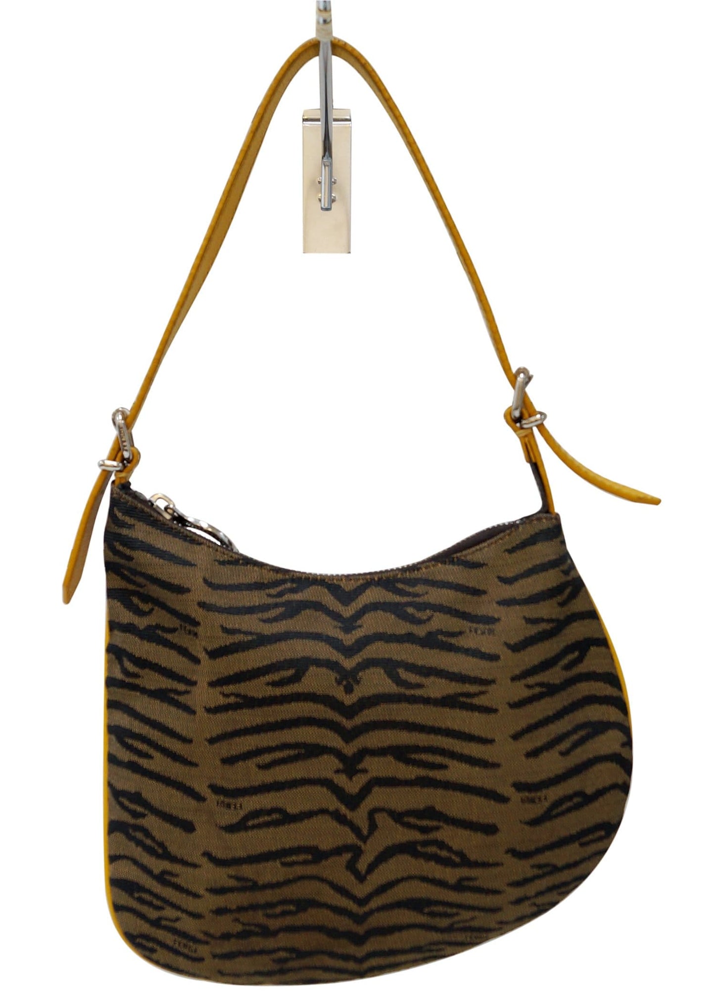 Fendi Zebra Print Oyster Hobo Bag Canvas