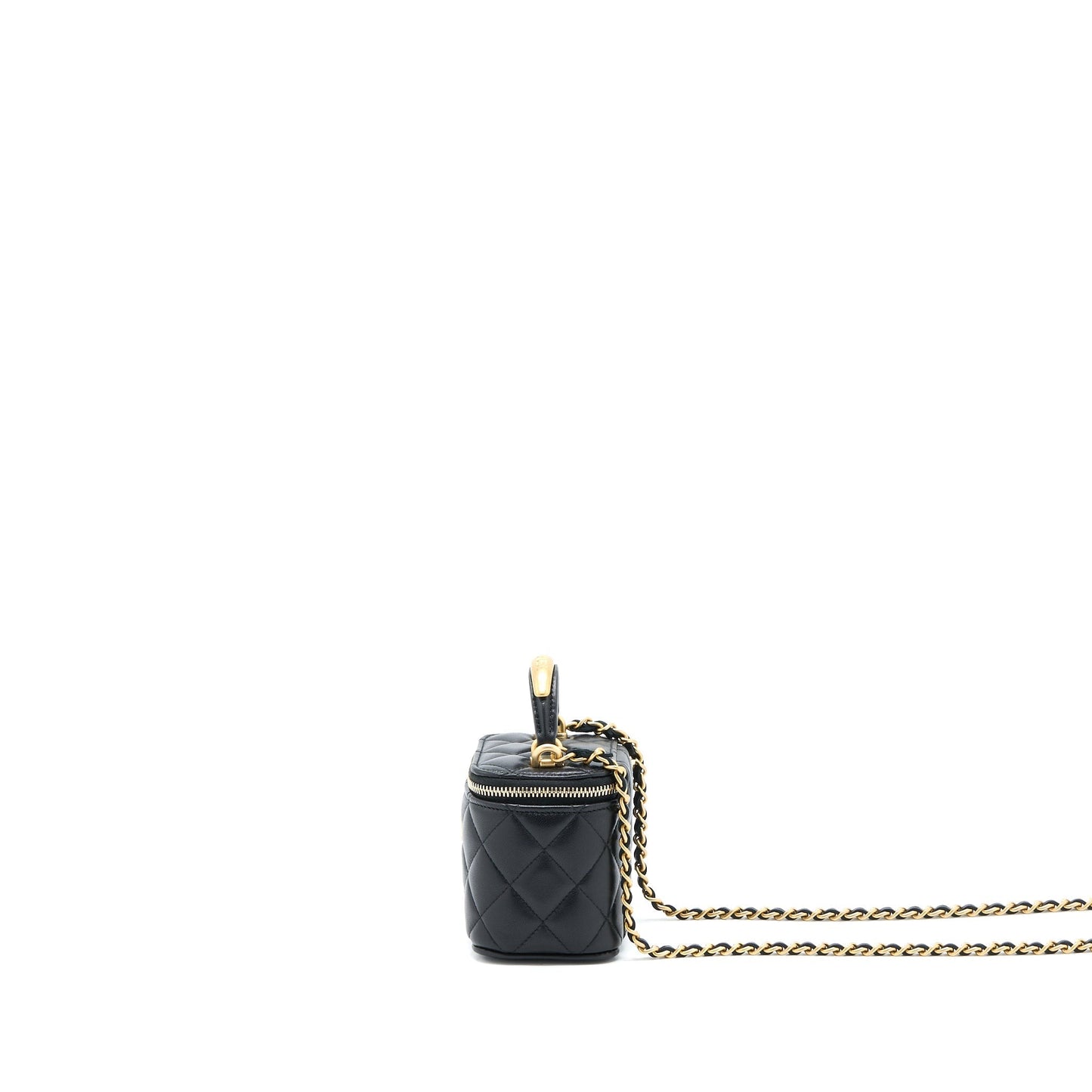Chanel 22B Detailed Top Handle Vanity Lambskin Black Mini Bag
