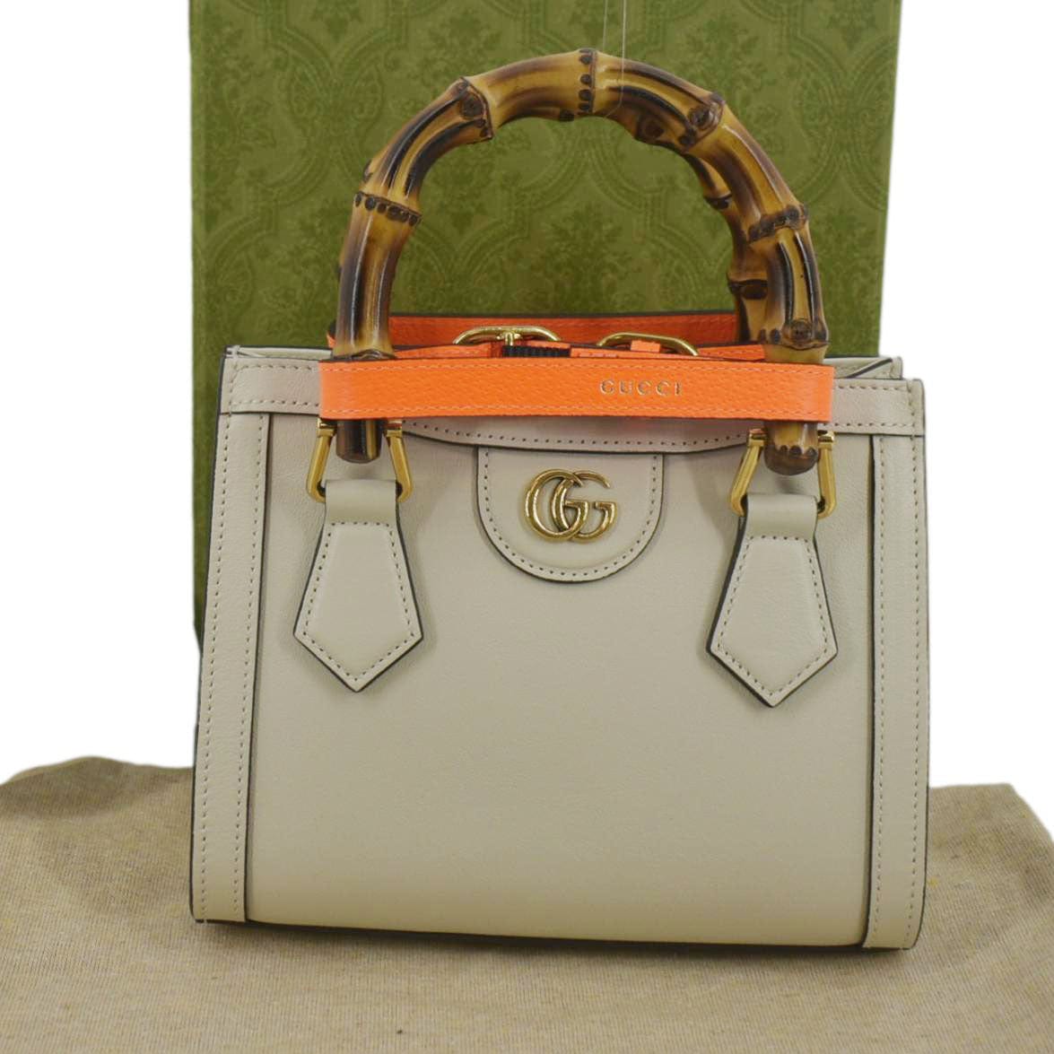 Gucci Diana Bamboo Tote Bag Leather White Shoulder Bag