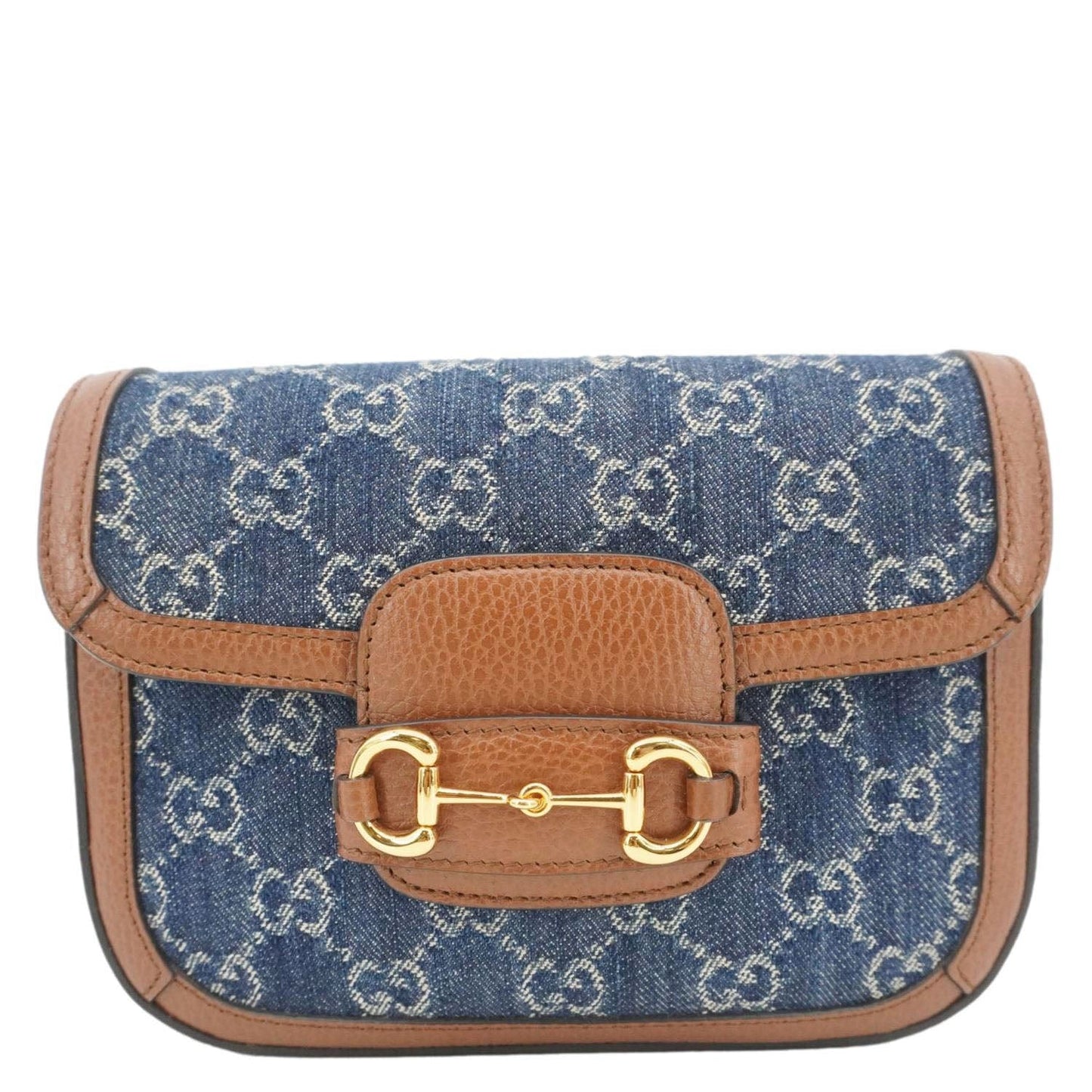 Gucci Horsebit Flap Shoulder Bag Denim Blue Crossbody Bag