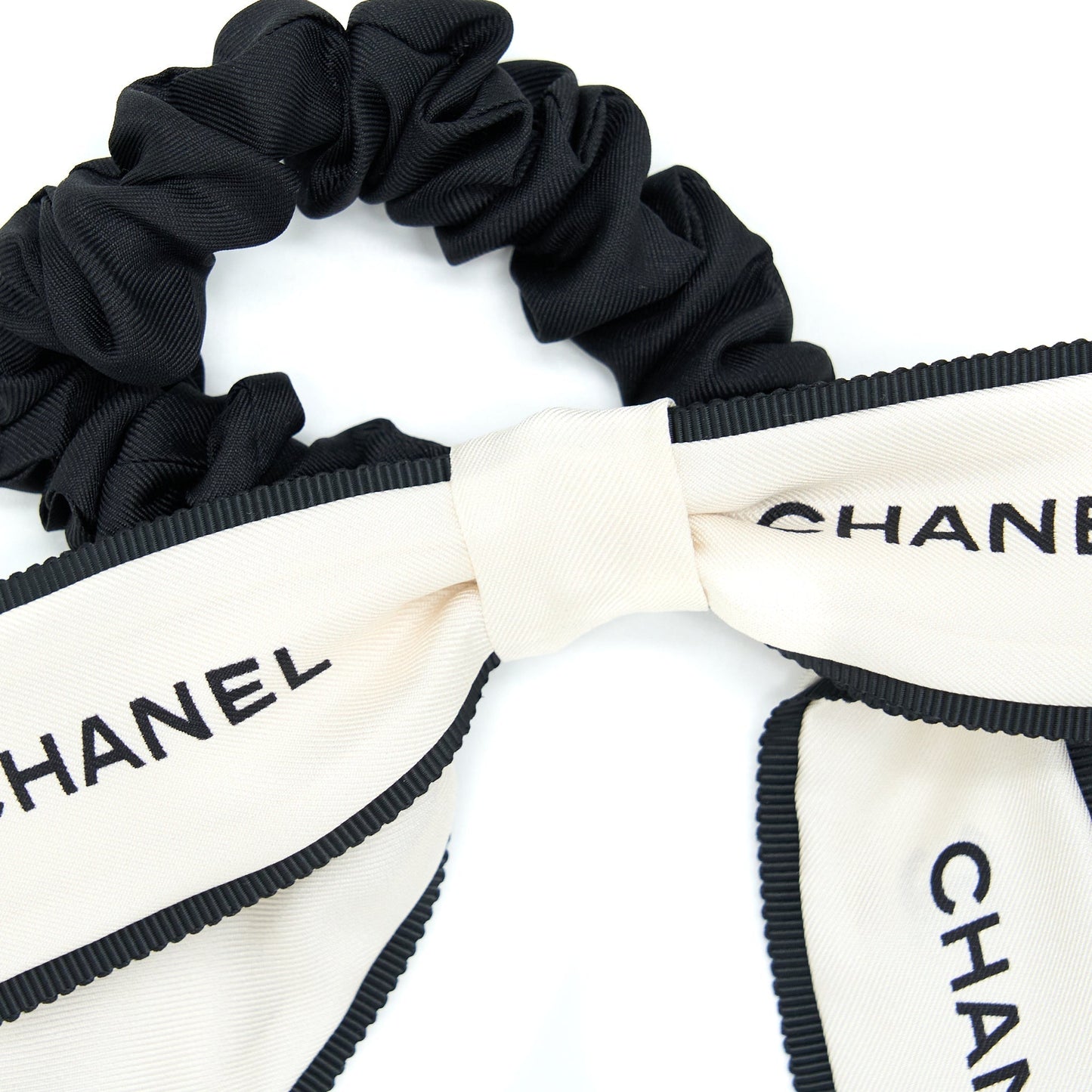 Chanel 22B Hair Tie Silk Twill Ecru Black Handbag