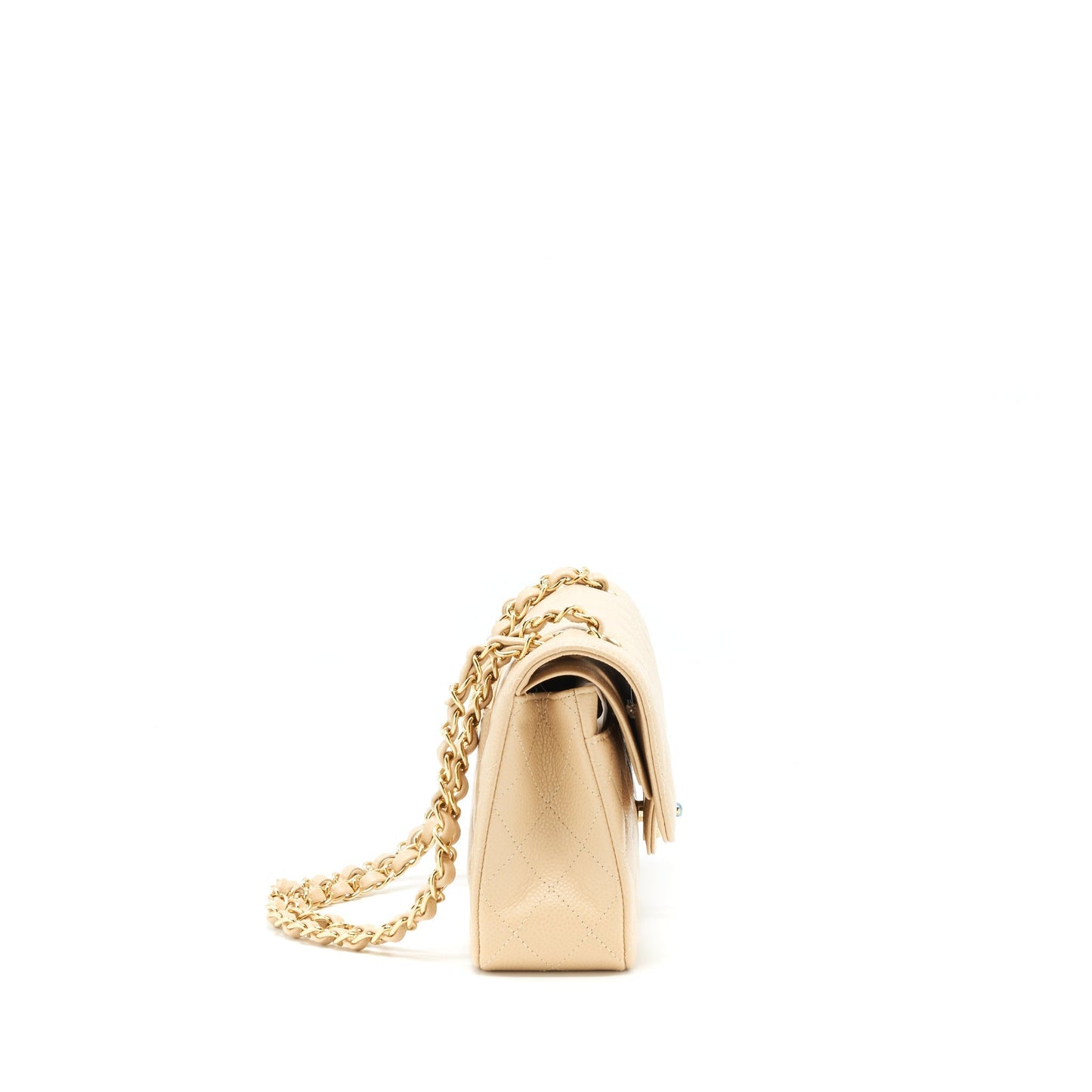 Chanel classic double flap caviar GHW Beige Small Shoulder Bag