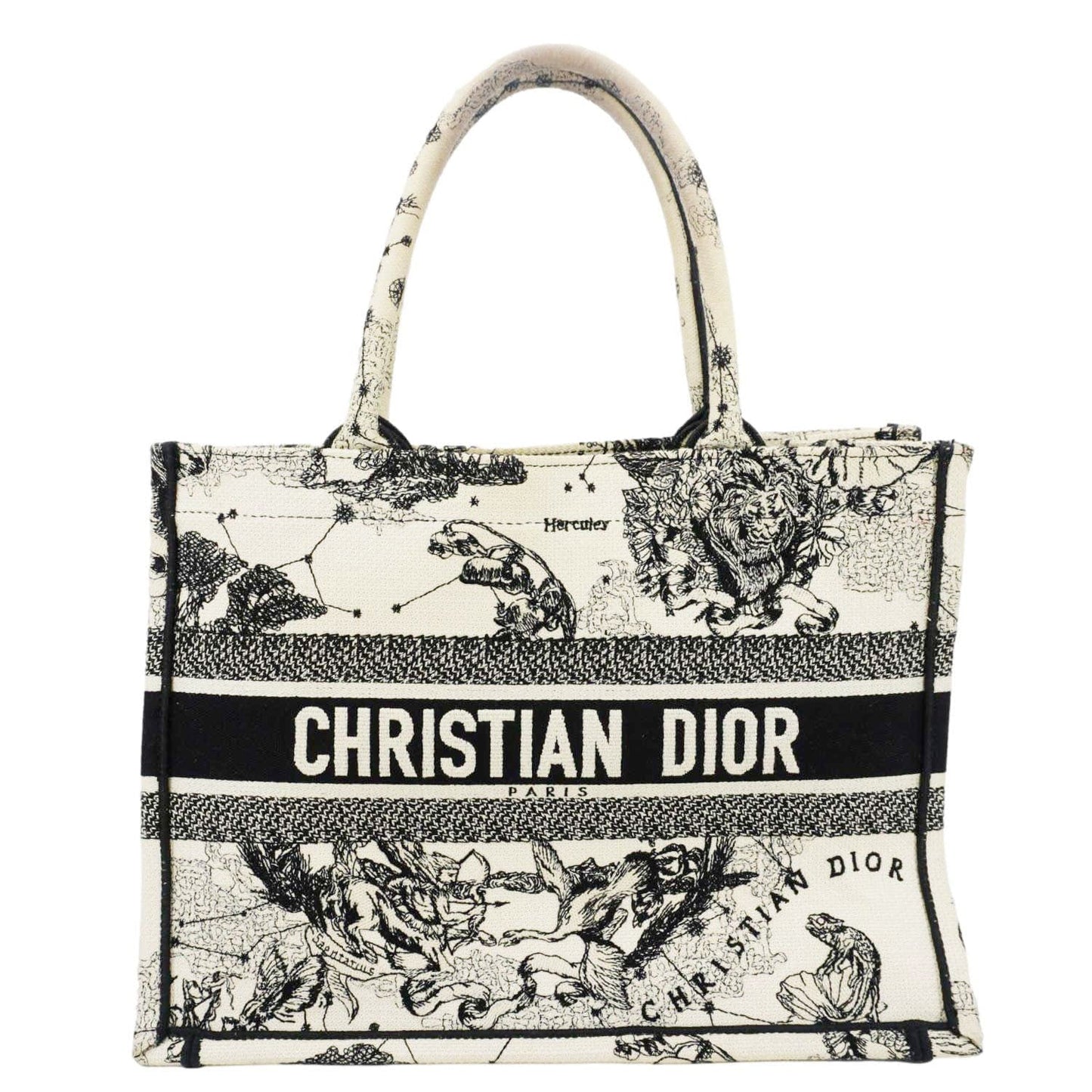 Dior Tote Bag Book Zodiac Embroidery Latte Canvas
