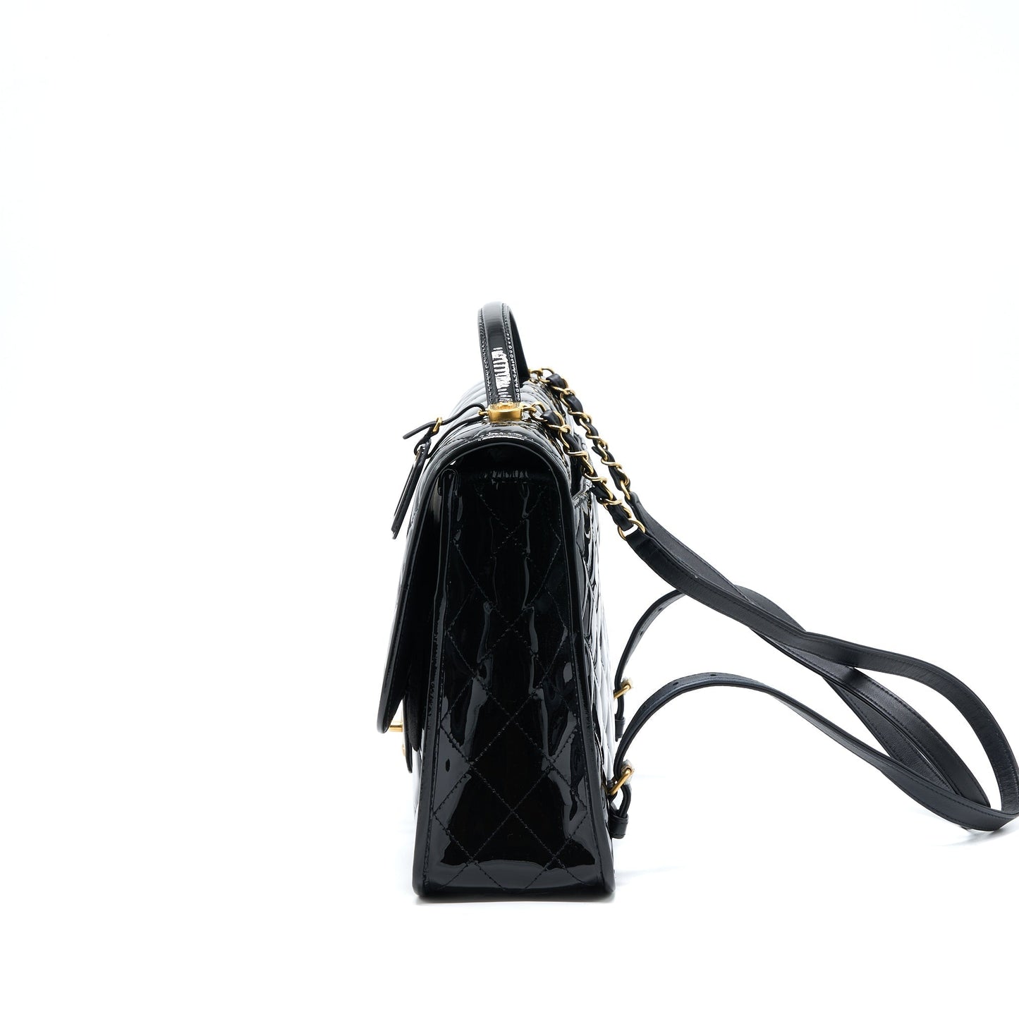 Chanel 22K Backpack Patent Brushed GHW Microchip Black