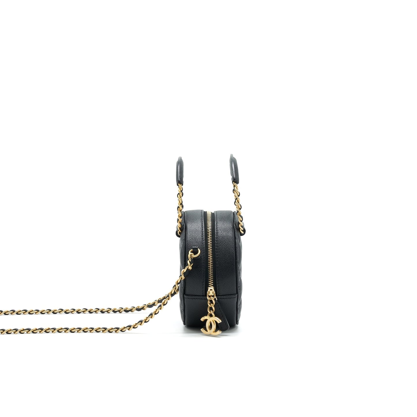 Chanel Top Handle Caviar Round GHW Black Clutch Bag