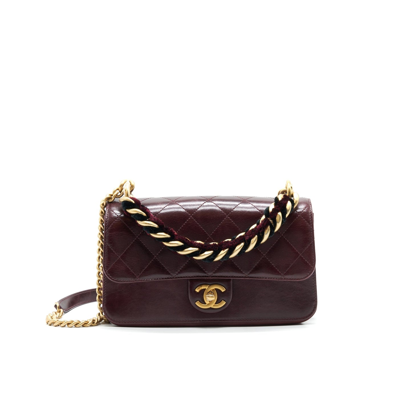 Chanel Seasonal Flap Calfskin Suede Burgundy GHW Leather Shoulder Bag
