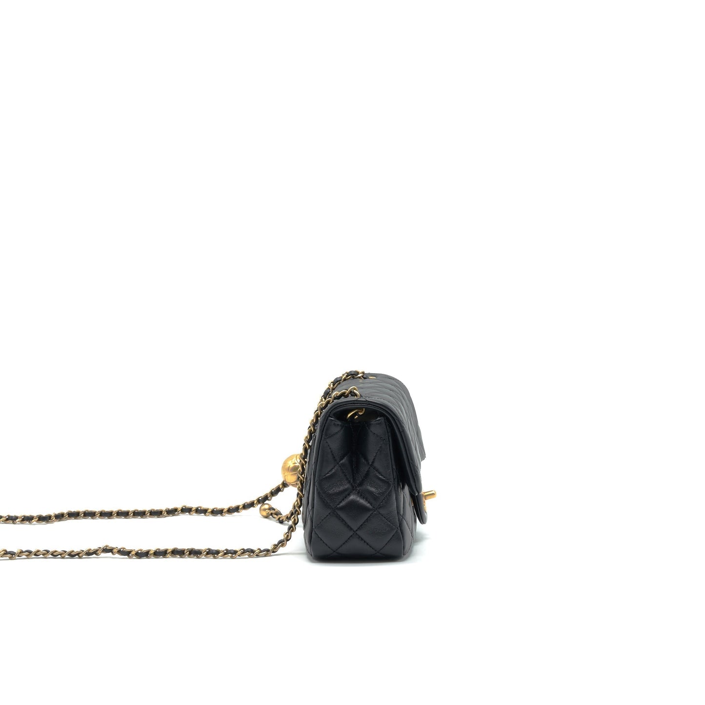 Chanel 21B pearl crush Square flap GHW Black Shoulder Bag