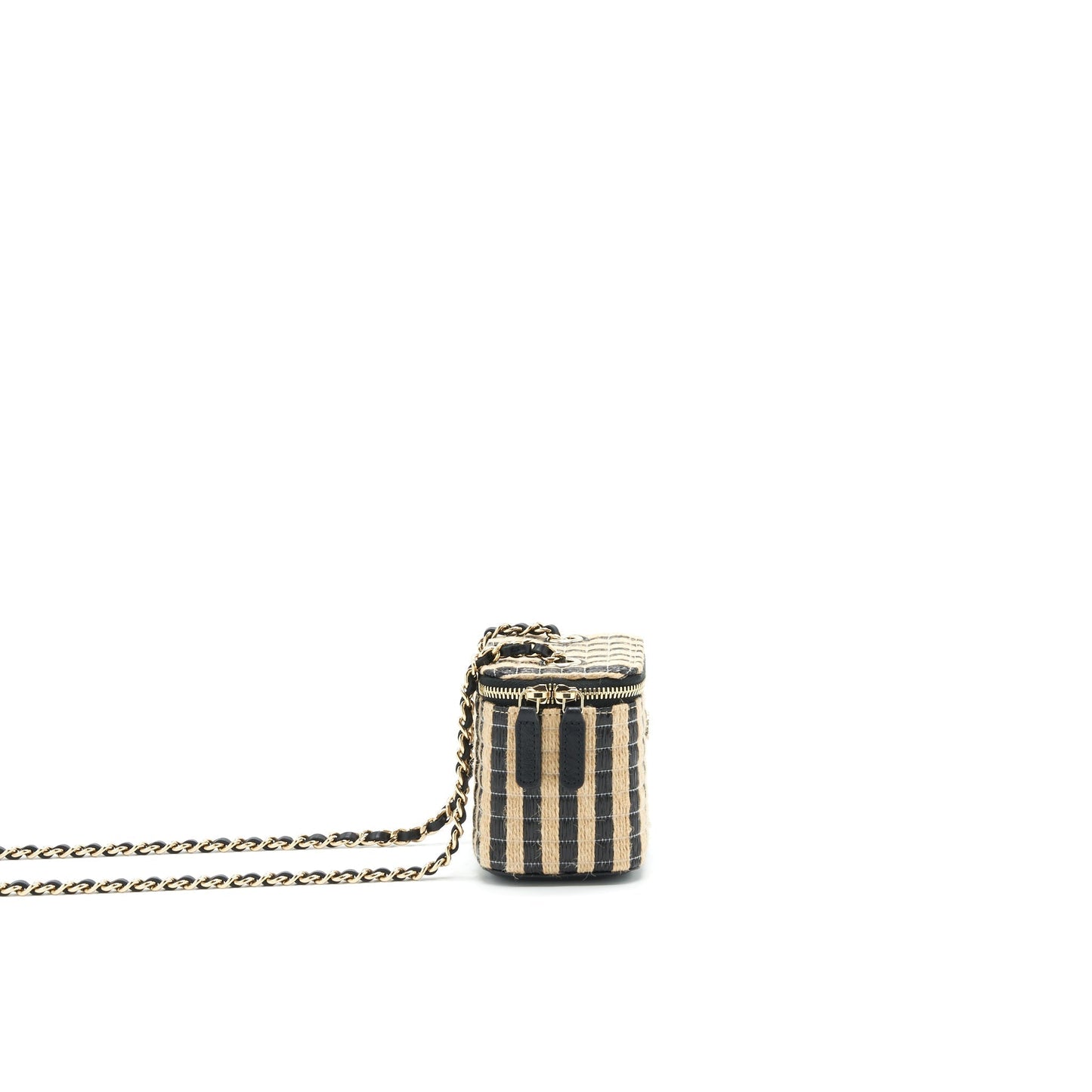 Chanel Vanity raffia stripe Black Beige Small Handbag