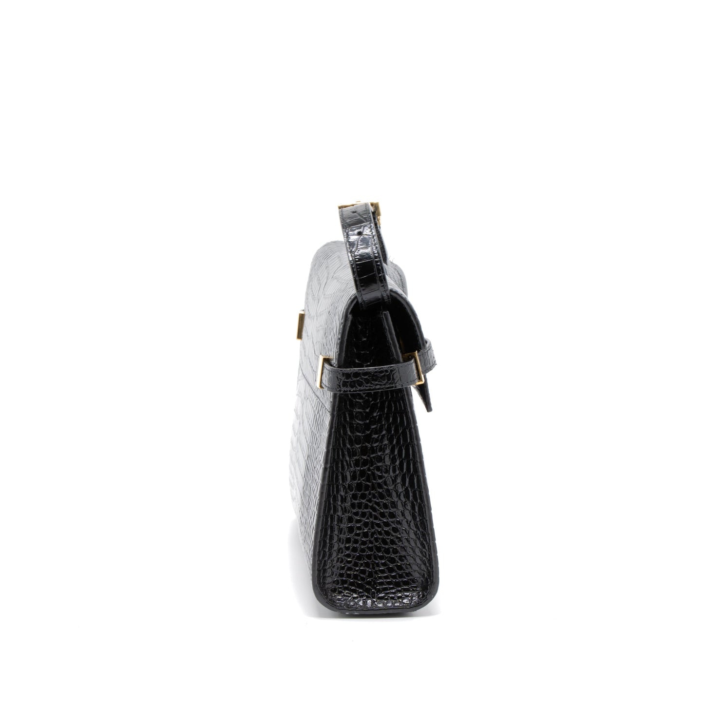 YSL Saint Laurent Manhattan Purse Crocodile Black Mini Embossed Shoulder Bag