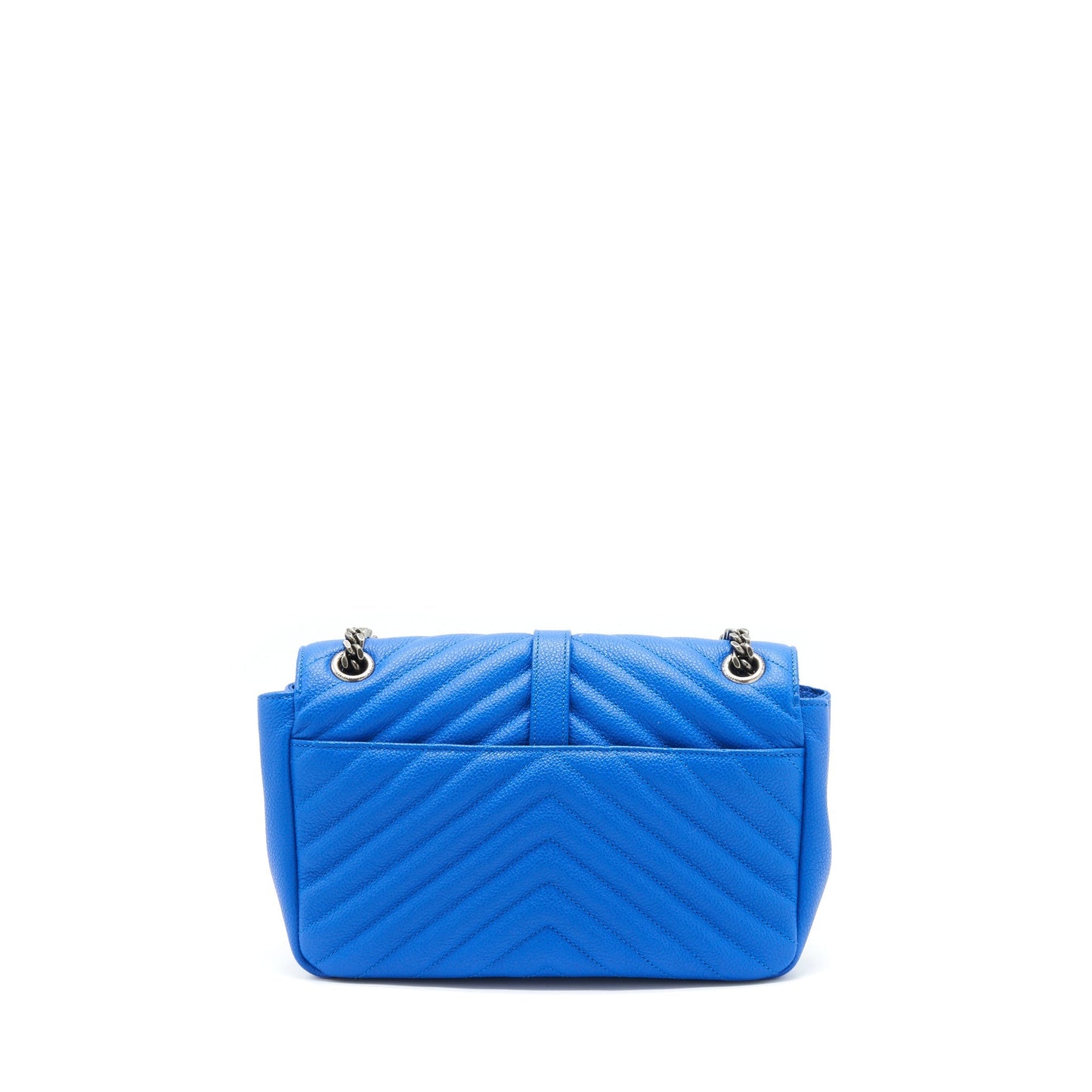 YSL Saint Laurent Saint Laurent College Purse Grained Calfskin Ruthenium Blue Mini Travel Bag