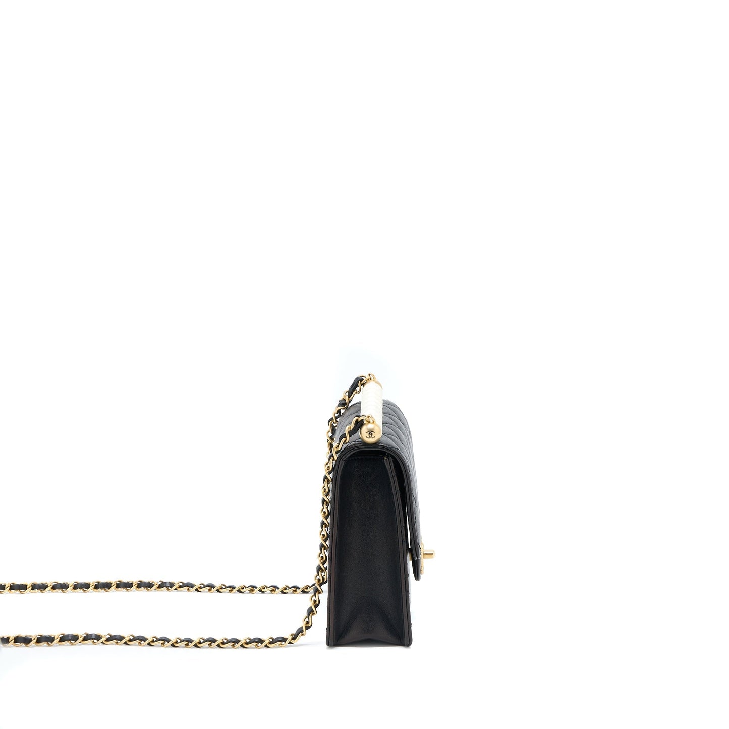 Chanel Vertical Pearl Flap Goatskin GHW Black Shoulder Bag Ghw 1
