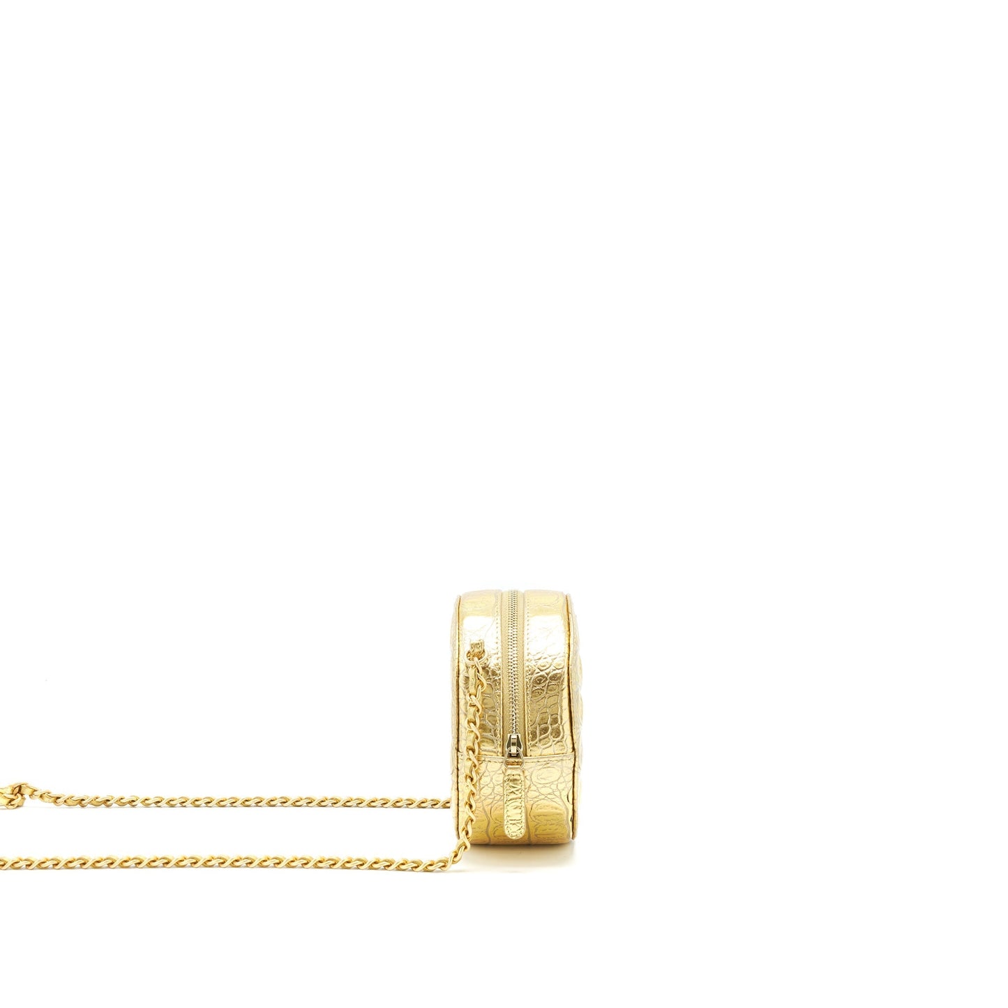 Chanel Round Vanity Croc Embossed GHW Gold Leather Mini Bag