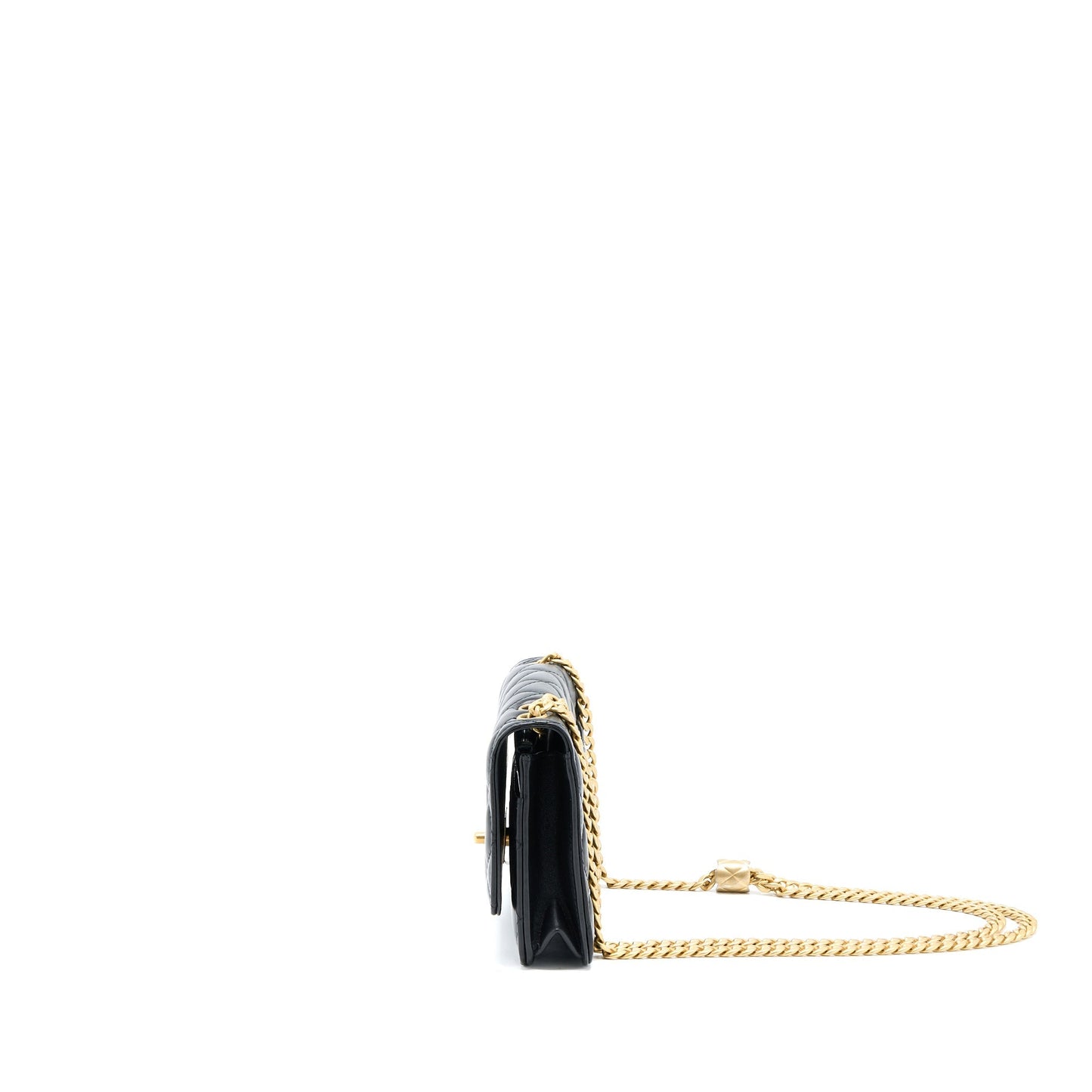 Chanel 22K Pillar On Lambskin Brushed GHW Black Gold Wallet Case