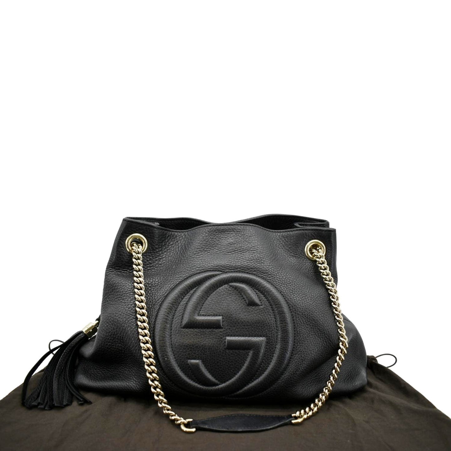 Gucci Soho Pebbled Shoulder Bag Leather Black Chain 308982