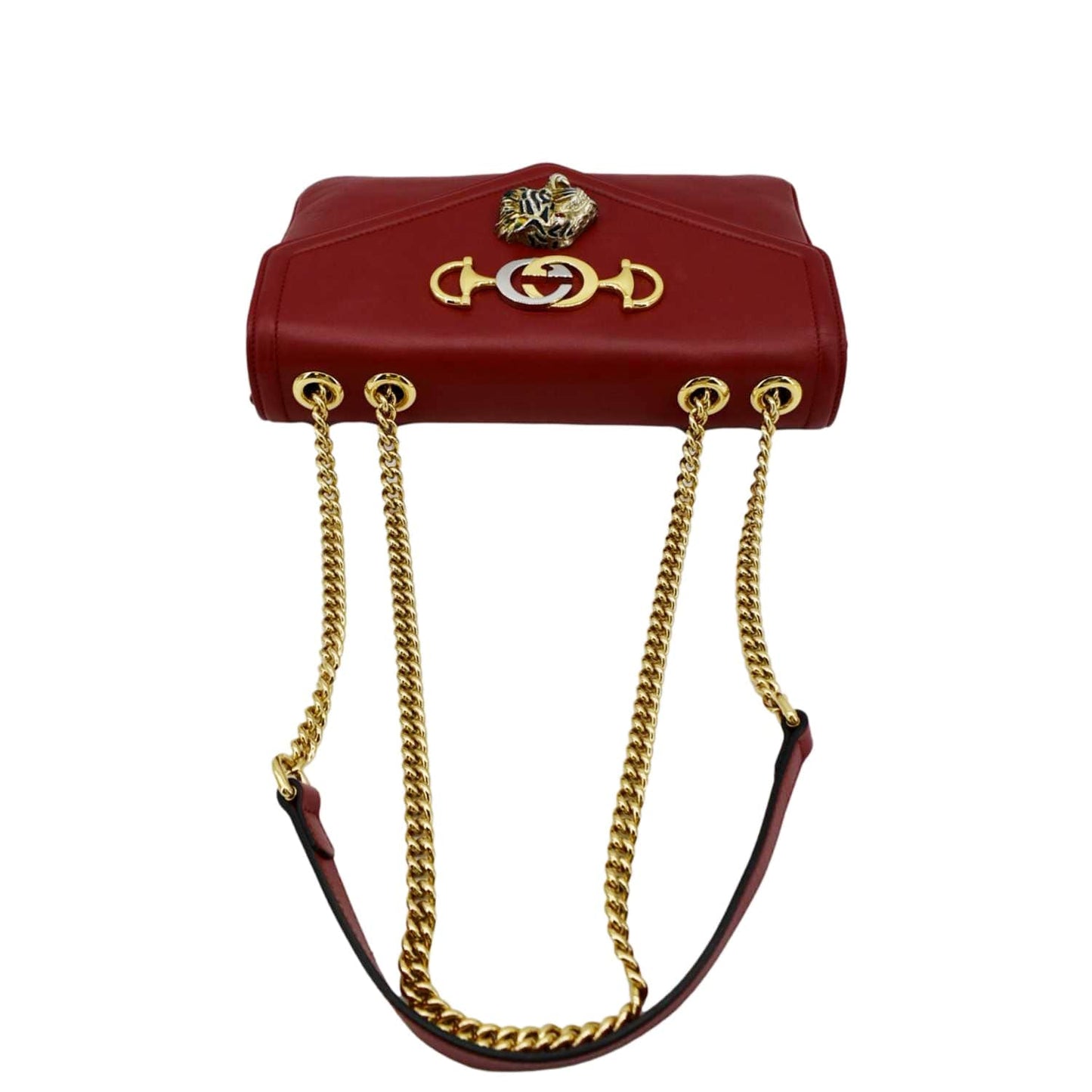 Gucci Rajah Tiger Head Shoulder Bag Leather Red