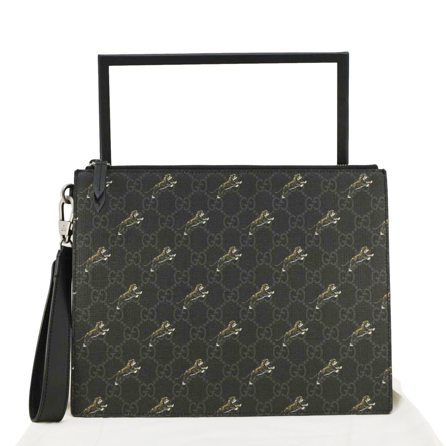 Gucci Tiger Print Supreme Clutch Bag Canvas Black
