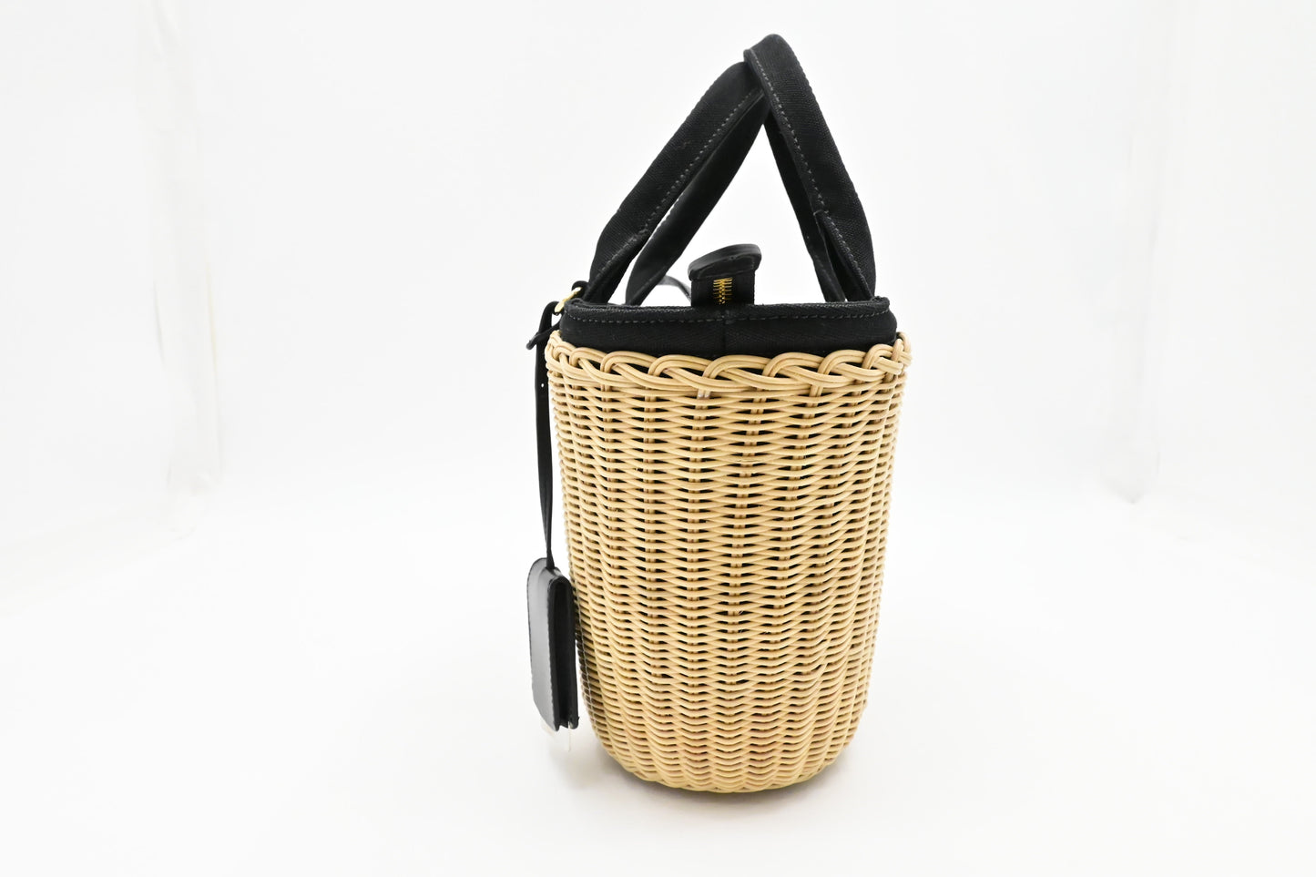 Prada Wicker Basket Bag In Canvas Black Travel Bag