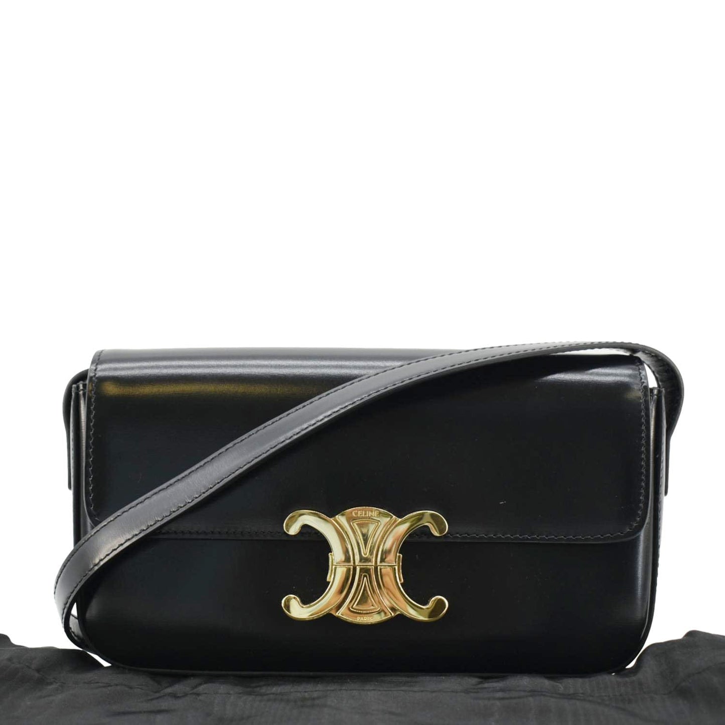 Luxury Triomphe Shiny Calfskin Shoulder Bag Leather Black
