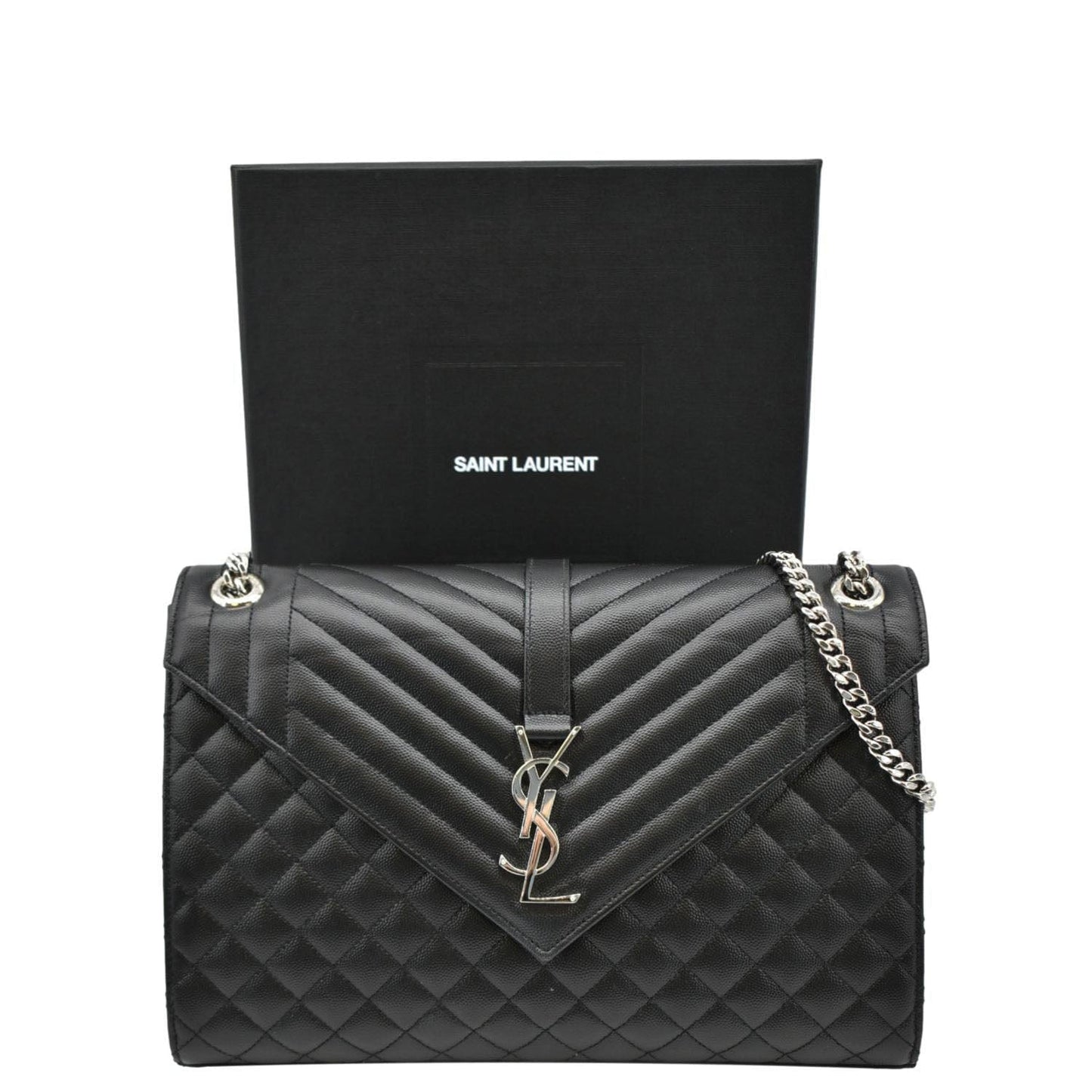 YSL Saint Laurent Yves Envelope Mix Shoulder Bag Leather Matelasse Black