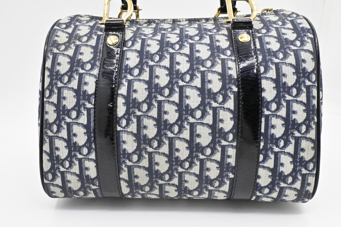 Dior Boston Bag In Oblique Coated Canvas Blue Travel Bag