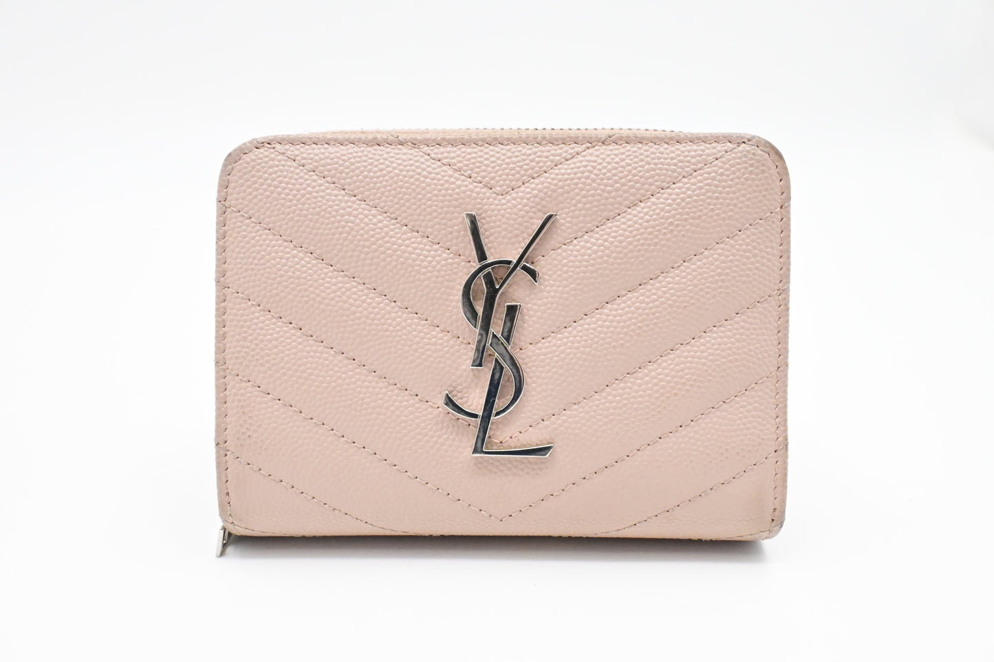 YSL Saint Laurent Compact Wallet In Grain De Poudre Travel Leather Pink Travel Bag