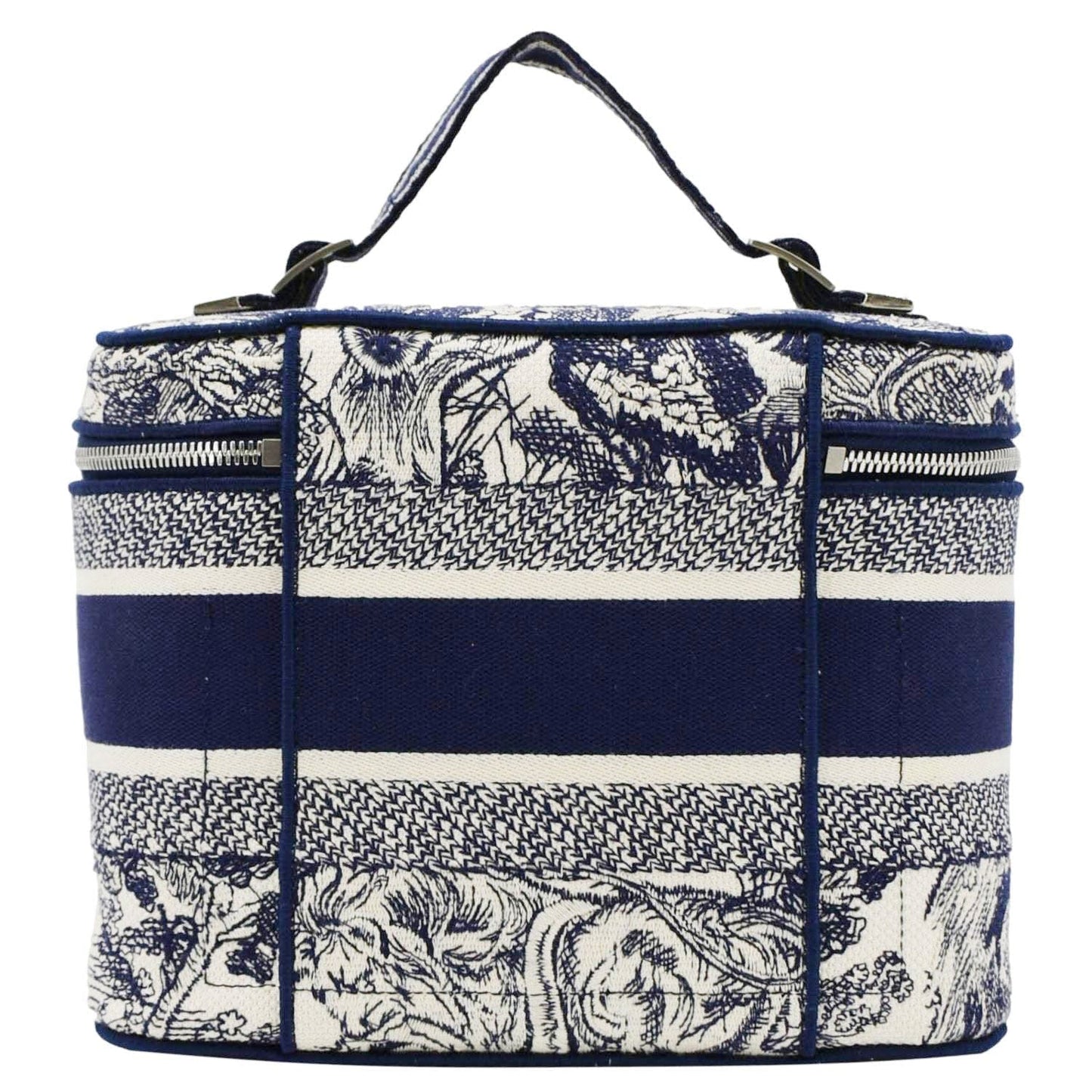 Dior Travel Oblique Embroidery Vanity Case Travel Bag Canvas Blue