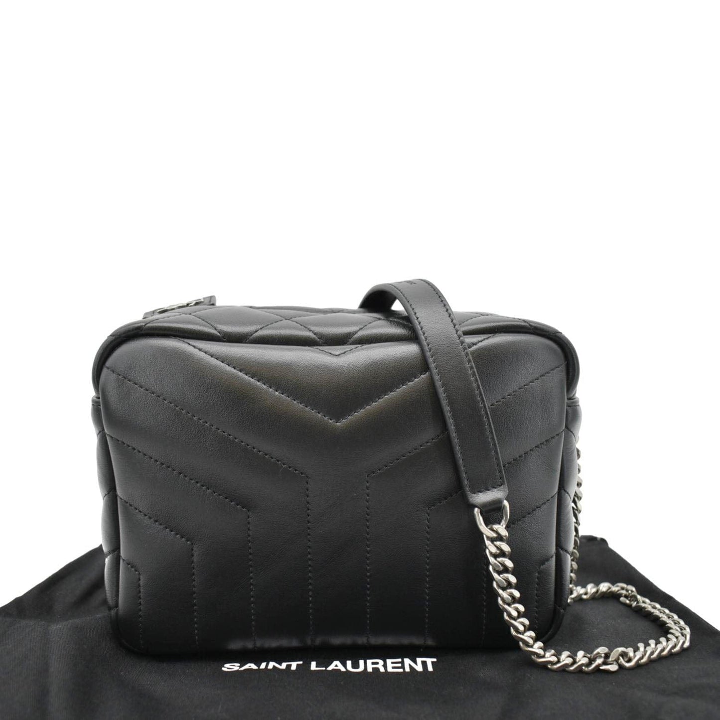 YSL Saint Laurent Yves Loulou Bowling Crossbody Bag Monogram Quilted Black