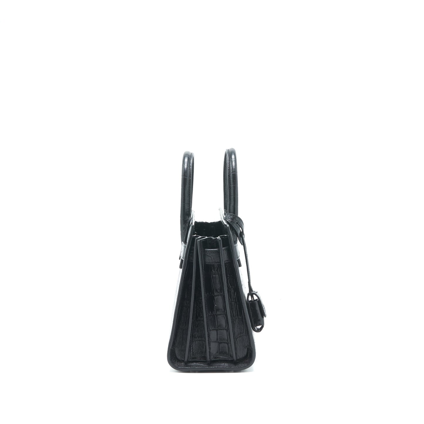 YSL Saint Laurent Sac De Jour Nano Crocodile Handbag Black Embossed Travel Bag