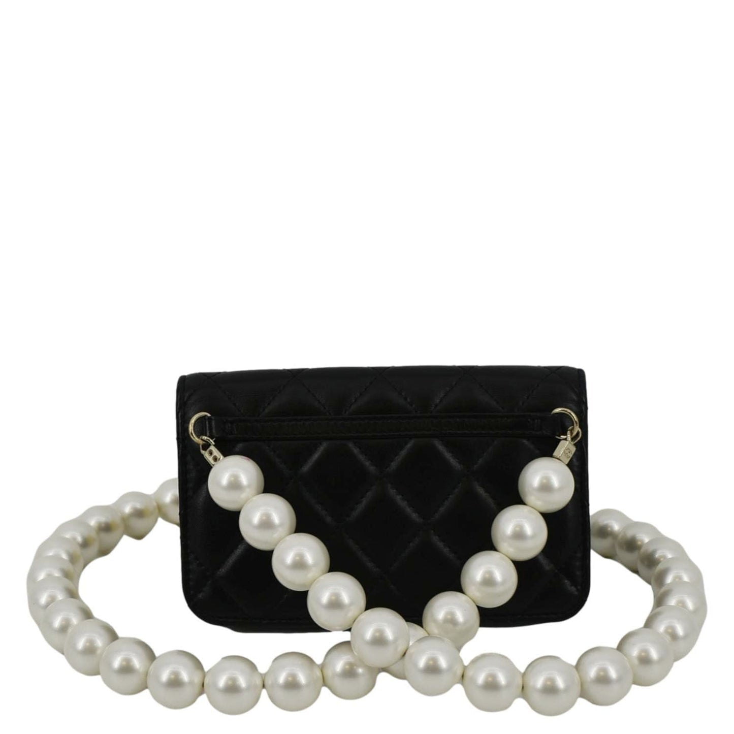 Chanel Pearl CC Quilted on Leather Black Wallet Case