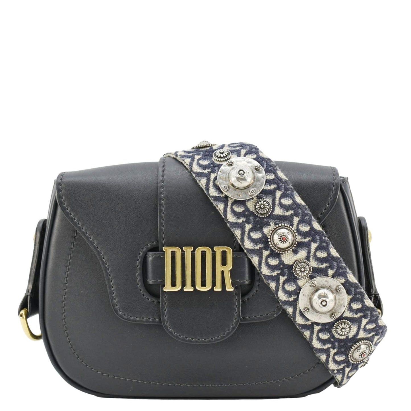 Dior Shoulder Bag D Fence Calfskin Saddle Bag Leather Black