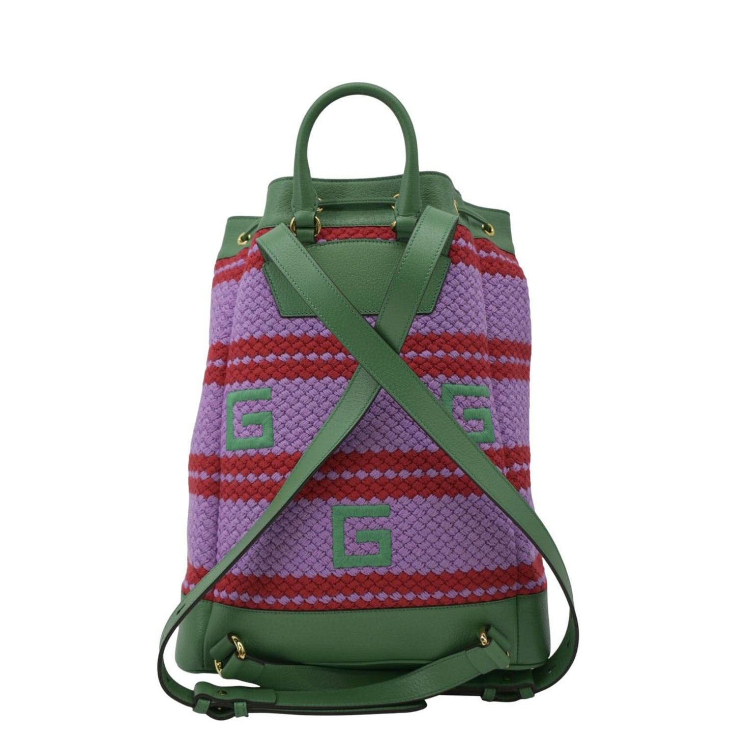 Gucci Capri Striped Drawstring Fabric Backpack Bag Multicolor Woven Bucket Jewelry