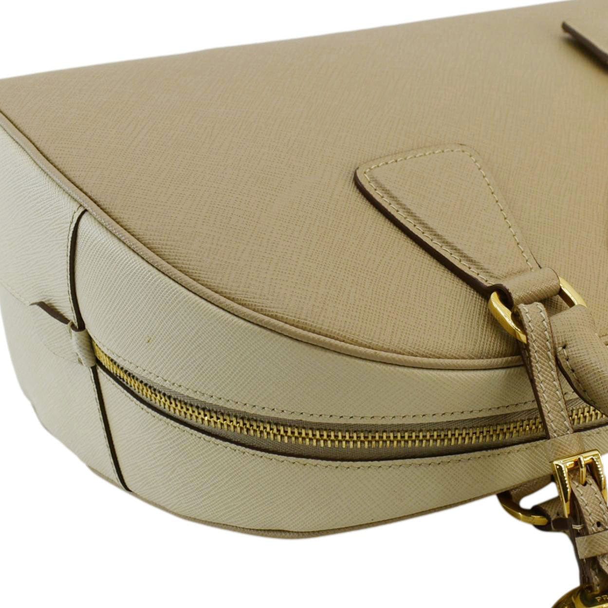 Prada Bowling Satchel Bag Leather Saffiano Cream