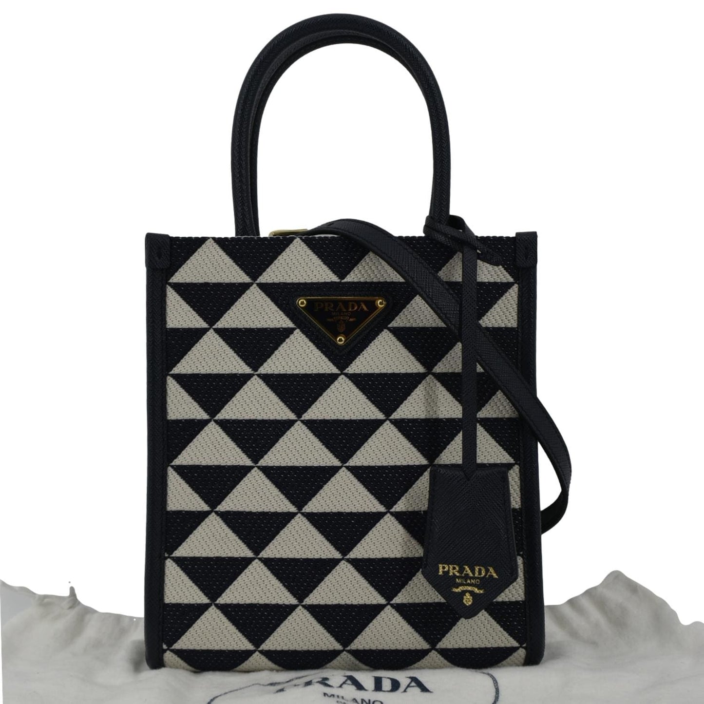 Prada Triangolo Jacquard Symbole Tote Crossbody Bag Blue Navy Mini