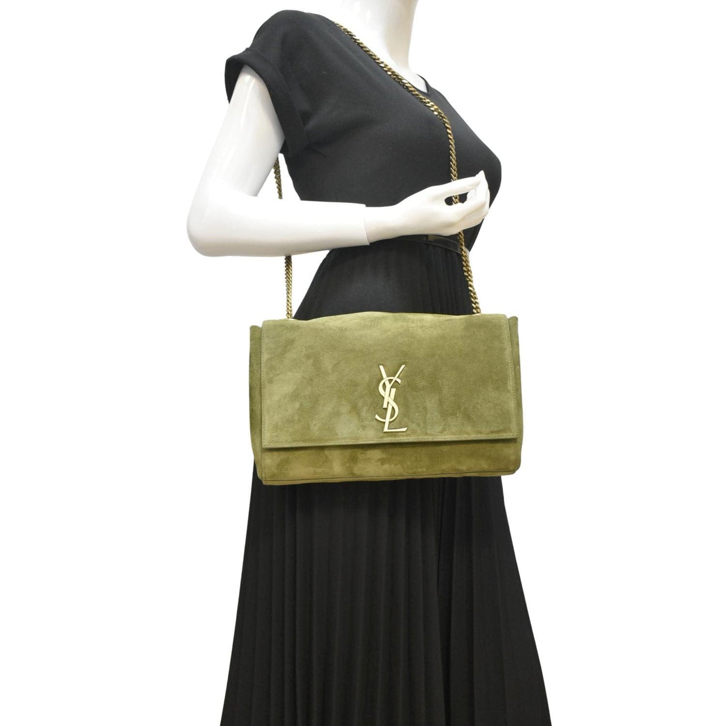 YSL Saint Laurent Saint Kate Reversible Shoulder Bag Grassy Suede Green