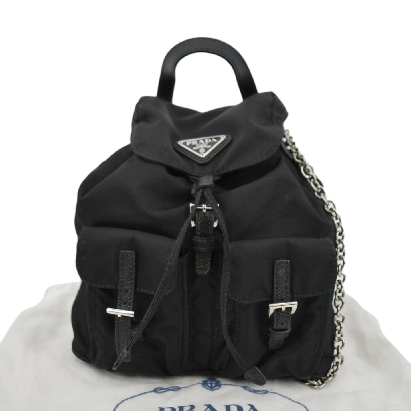 Prada Double Pocket Backpack Crossbody Bag Nylon Black Mini