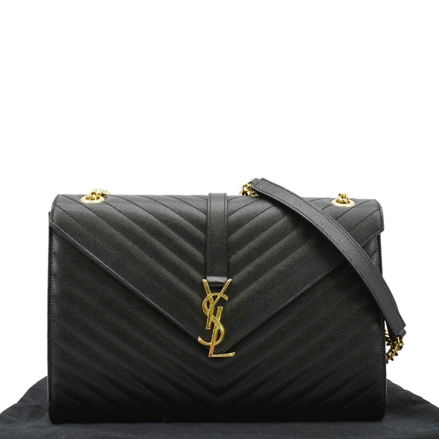 YSL Saint Laurent Yves Envelope Shoulder Bag Leather Black Large