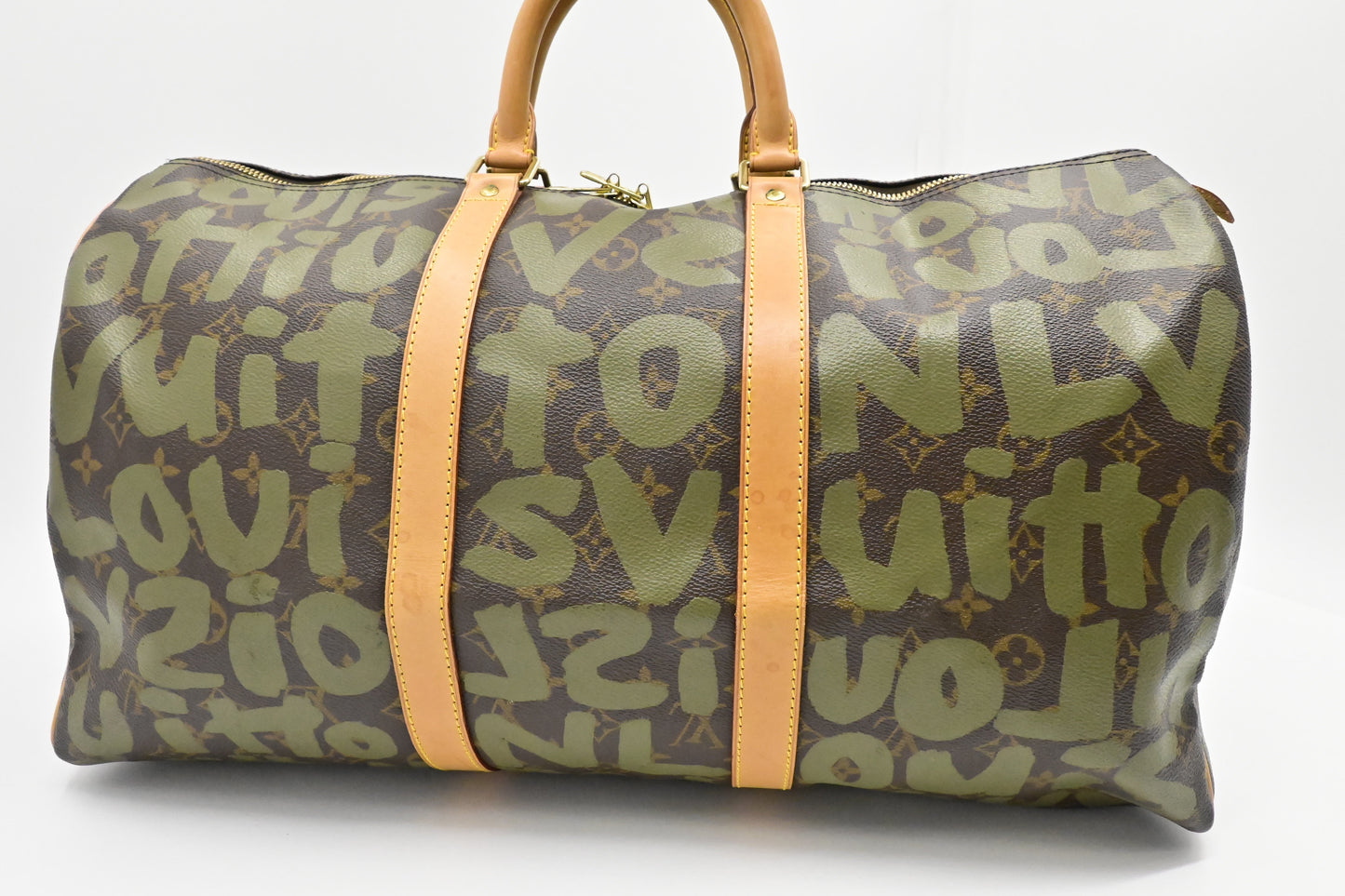 Louis Vuitton x Stephen Spro Keepall 50 Graffiti Monogram Green Canvas Travel Bag